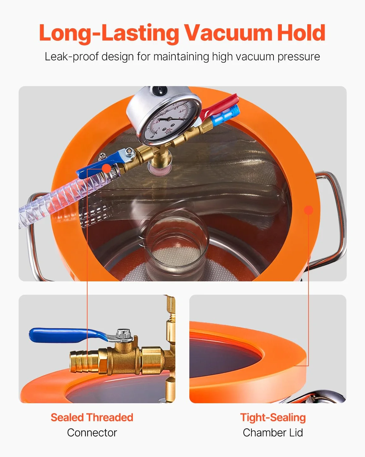 VEVOR Kit Camera a Vuoto 5,67 L e Pompa 2,12L/s, in Acciaio Inox, Camera di Degasaggio Pompa a Vuoto Monostadio, con Coperchio, Olio, Tubo Flessibile, per Degasaggio Resina Epossidica Siliconica