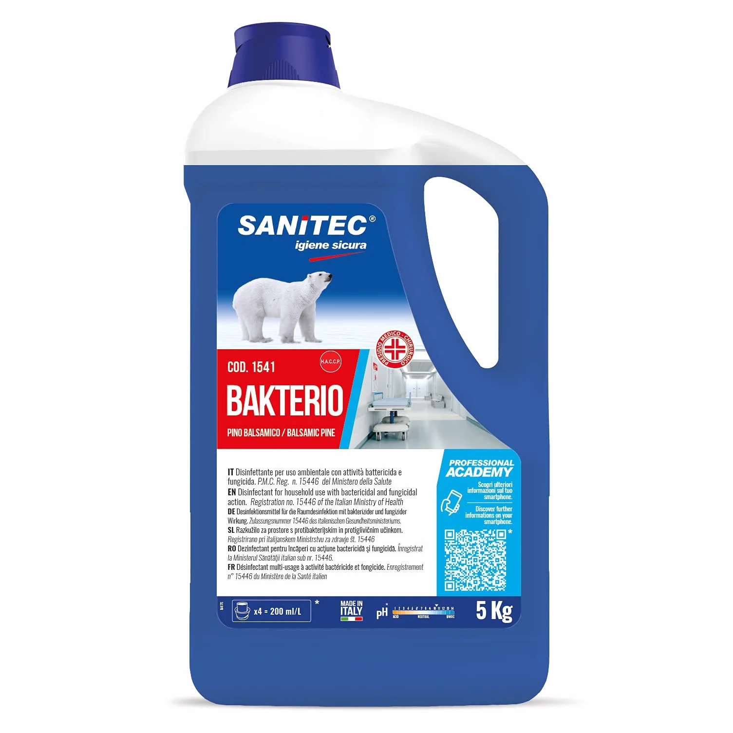 SANITEC igiene sicura Bakterio Disinfettante per Ambienti 5 kg Pino Balsamico