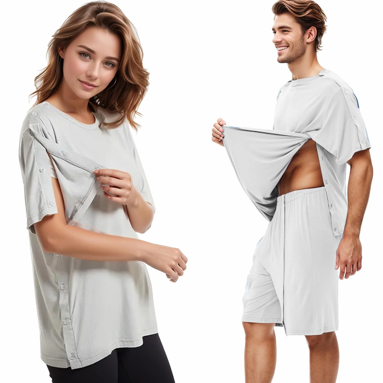 Chemo-Camicia con Spalla Scoperta Apertura Laterale Bottone Pressione Unisex
