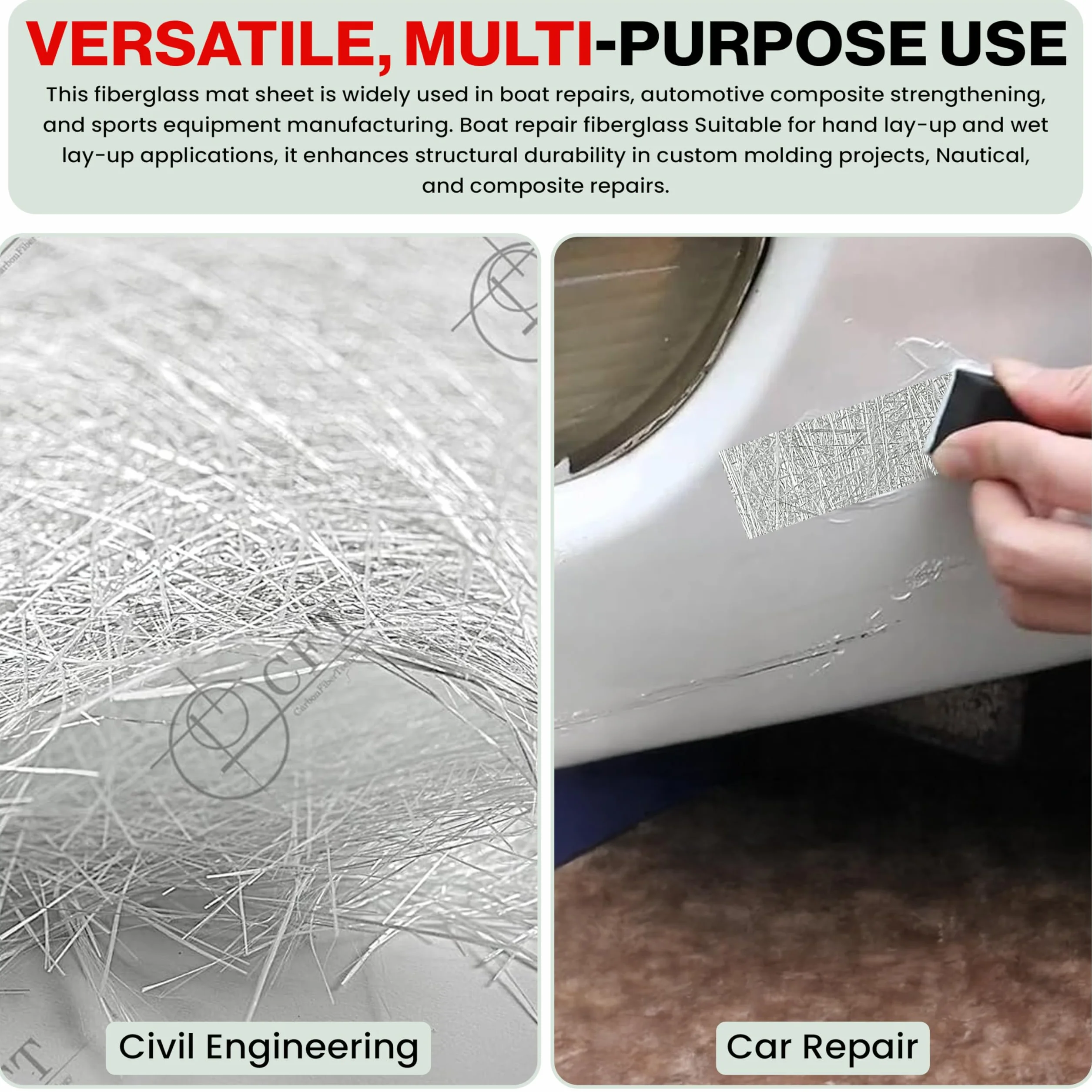 MAT 300 Fibra di Vetro 2 m² – Materassino da 300 g/m² in Vetroresina – Compatibile con Resina Poliestere ed Epossidica – Per Nautica, Fai da Te, Stampi, Riparazioni Barche e Uso Civile