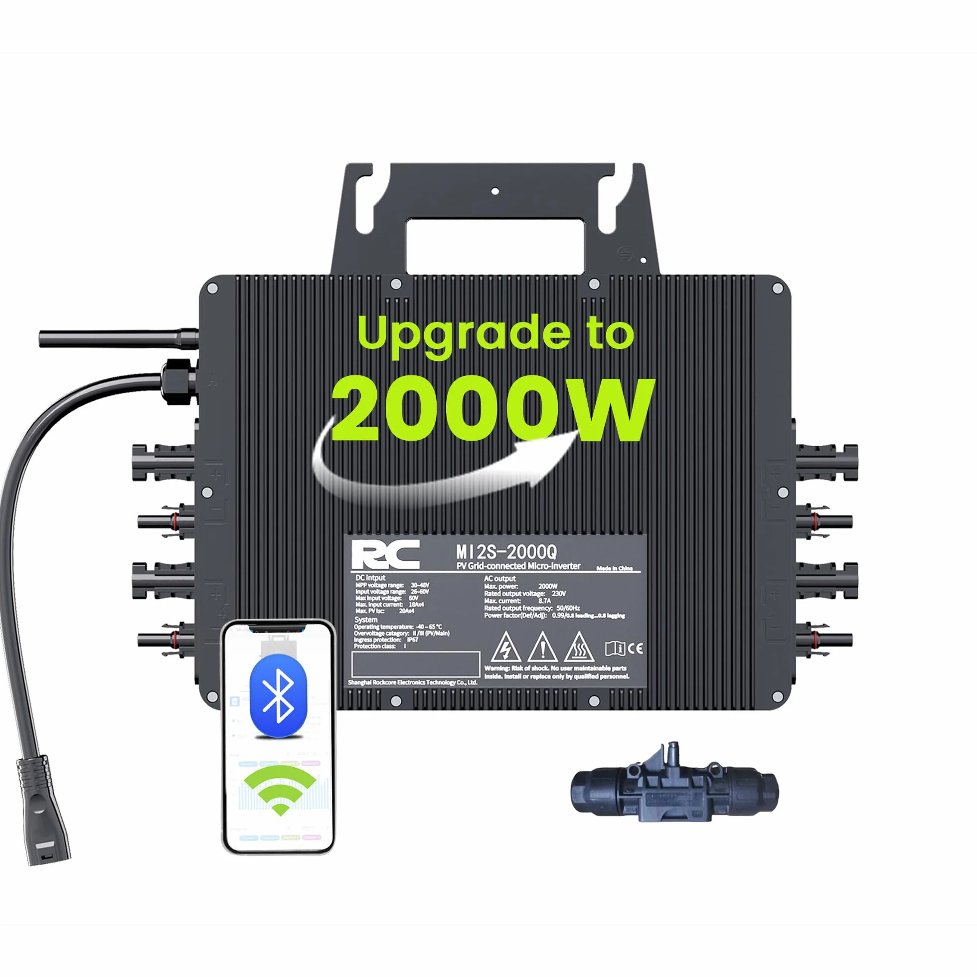 RC Micro inverter 2000 W, ingresso CC 26-60 V, inverter modulo PV, micro convertitore MPPT, Controllo dell’app tramite Wi-Fi