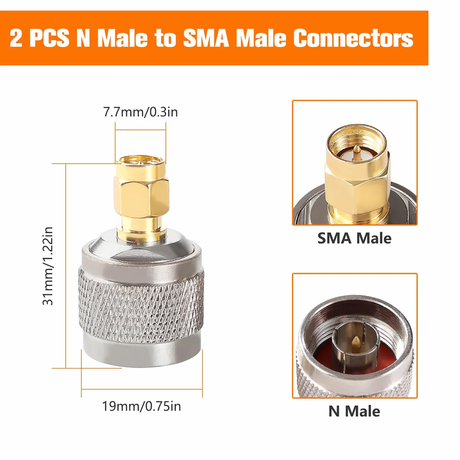 Adattatore Rame N a SMA Maschio Connettore Coassiale per Antenna WiFi Broadcast Radio 2 Pezzi
