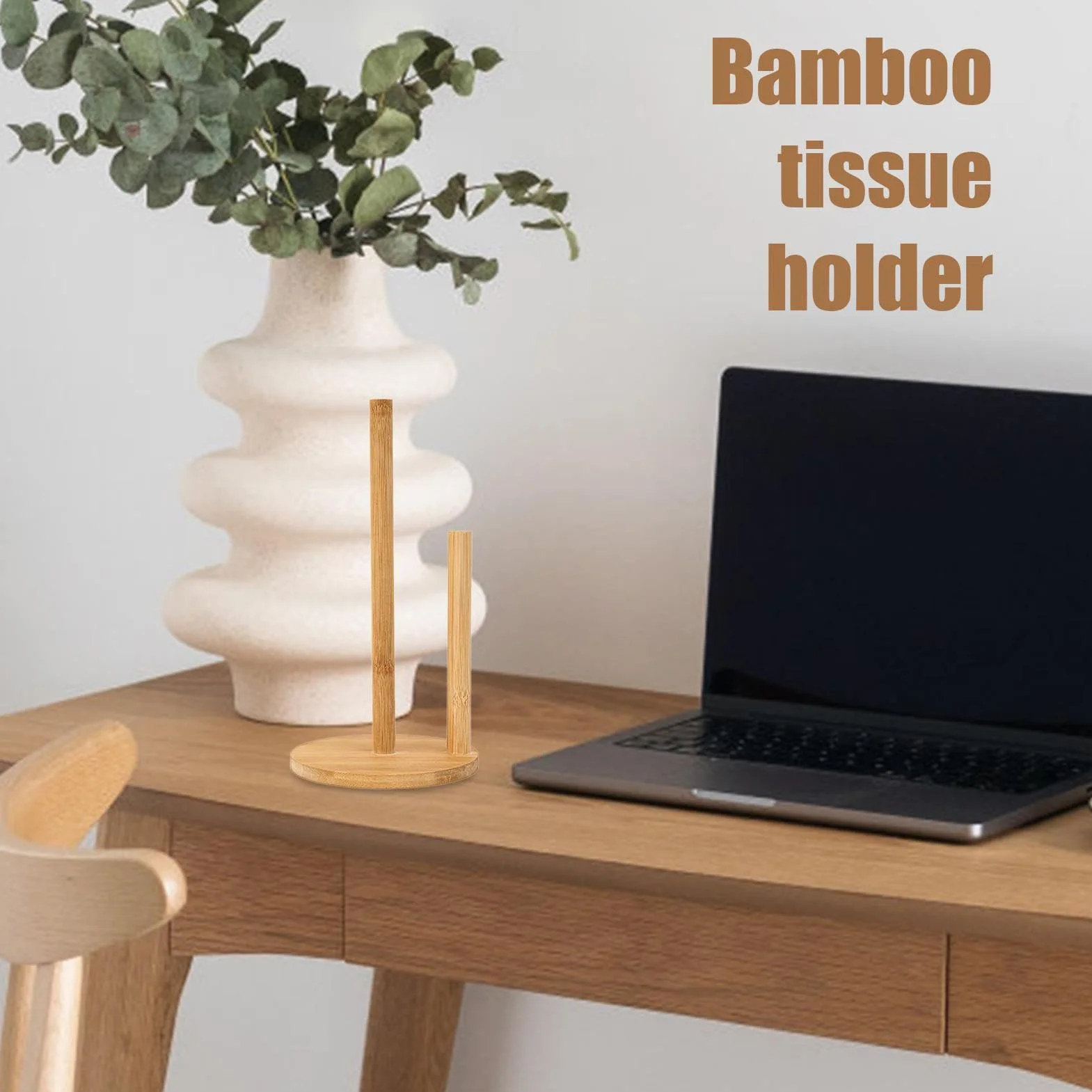 Supporto Per Rotolo Di Carta Assorbente In Bambùs, Porta Rotolo Di Carta Assorbente In Legno Da Cucina, Portarotolo Da Banco Con Base Antiscivolo, Per Pellicola Salvafreschezza, Straccio(B)