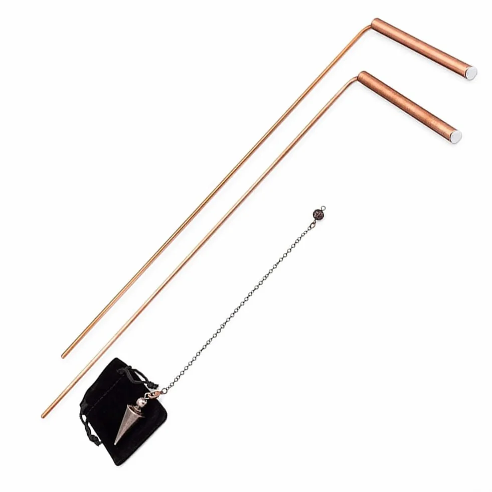 Kit per rabdomanzia e pendolo in rame, strumento di divinazione in rame puro al 99,9%, design telescopico per trovare acqua, rilevazione minerali, terapia energetica
