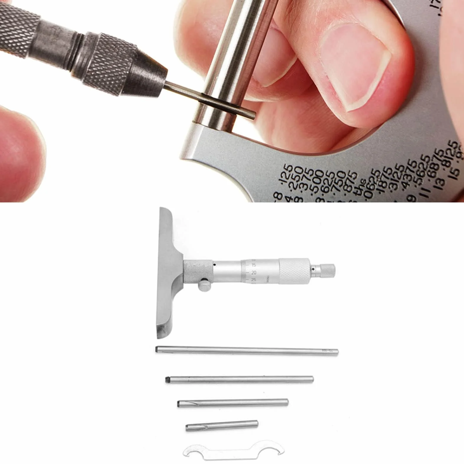 Micrometro di Profondità 0-100mm 4in 0.001mm Con 5 Bielette Misura