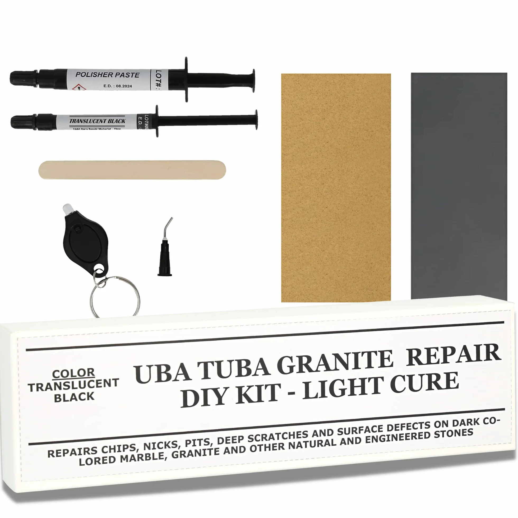 UBA Tuba Granito & Dark Colored Stone Repair Kit - Fissare Chips & difetti in pochi minuti Ripristino Piastrelle e controsoffitti con facilità | per Quarzo, Corian, Acrilico e Vetroresina