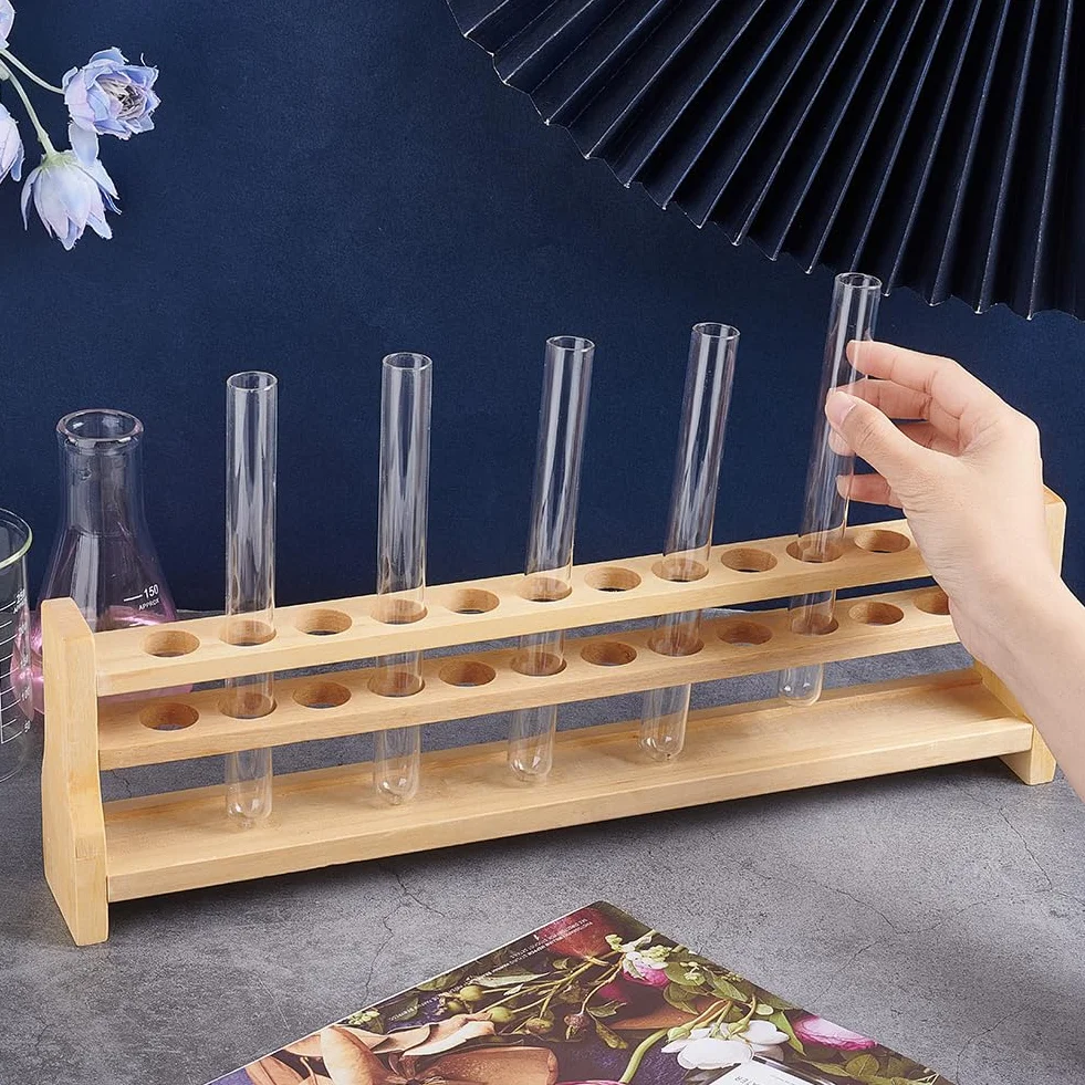 OLYCRAFT Rack per Provette in Legno 12 Fori 10ml Stand Espositivi 18mm Supporto Laboratorio