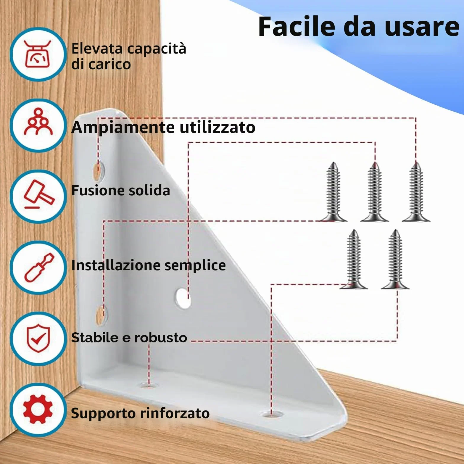 Squadrette Angolari Metallo per Legno 90° 4 Pezzi con Viti Bianco