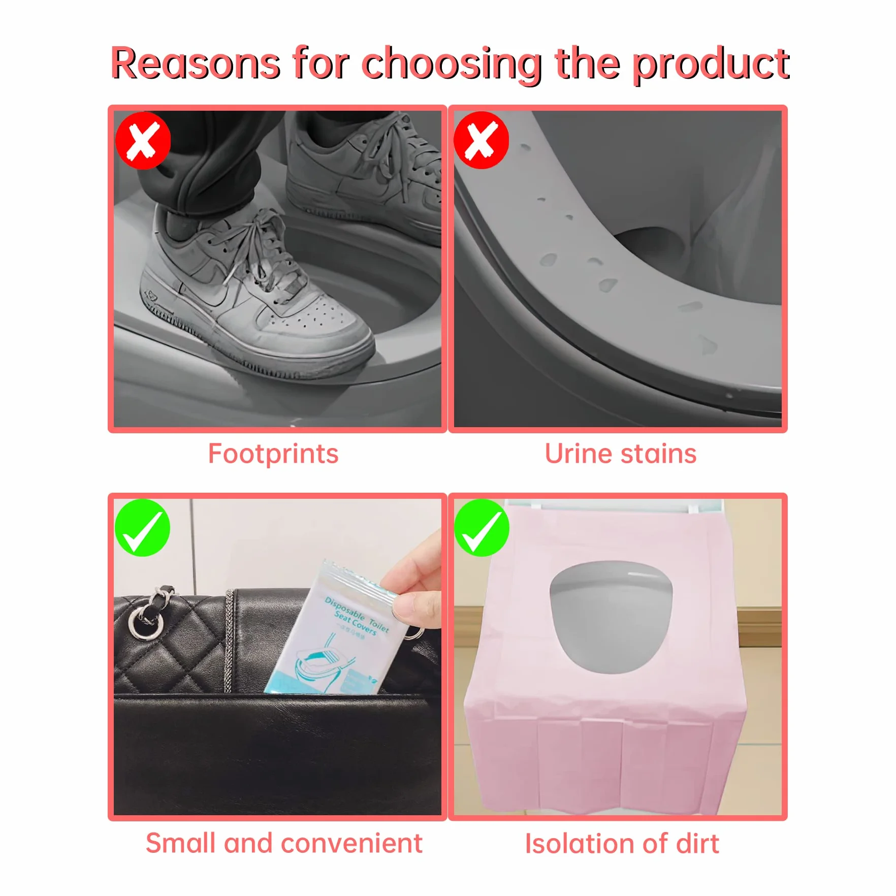 Copriwater Usa e Getta Igienici Monouso Universale per WC Impermeabile Tascabile Antibatterico Biodegradabili 40 Pezzi Rosa
