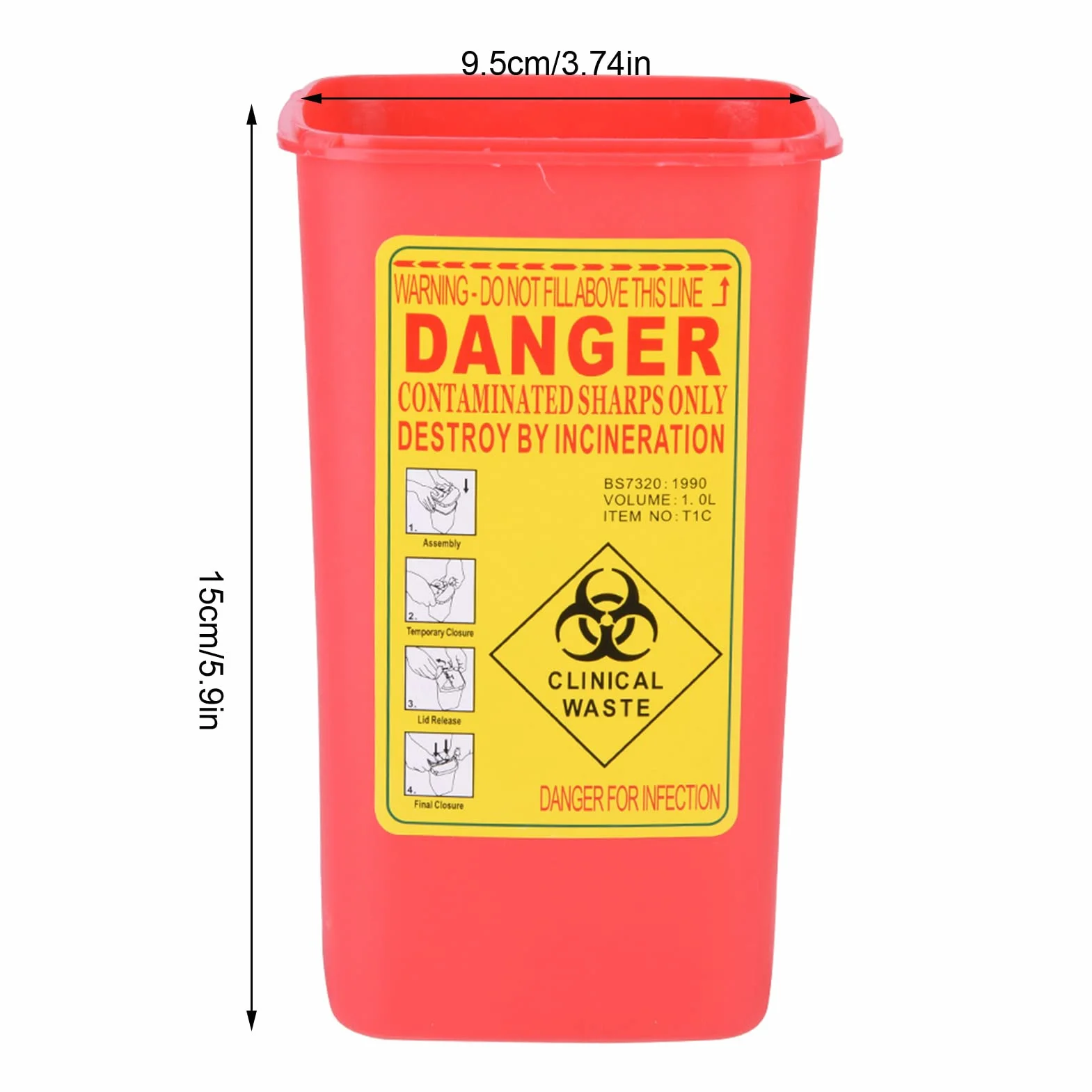 Contenitore per Oggetti Taglienti Plastica Medica 1L Rosso