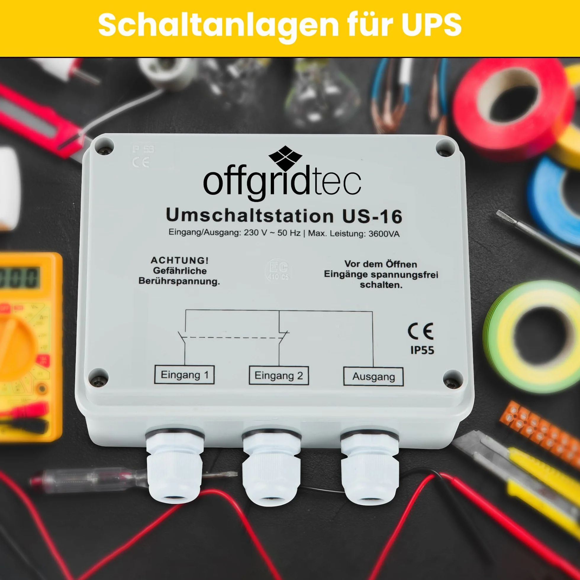 Offgridtec Stazione di commutazione per circuito prioritario di rete US-16, 230 V, 16 A, 3600 W