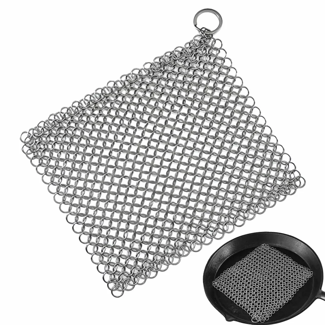Paglietta Acciaio per Forno Olandese, 13 * 13 CM Pulitore per Anelli, Copertura in Rete Spugna Spazzola in Acciaio Inossidabile, per Pulire Pentole, Wok, Girarrosto, Grill, Padelle