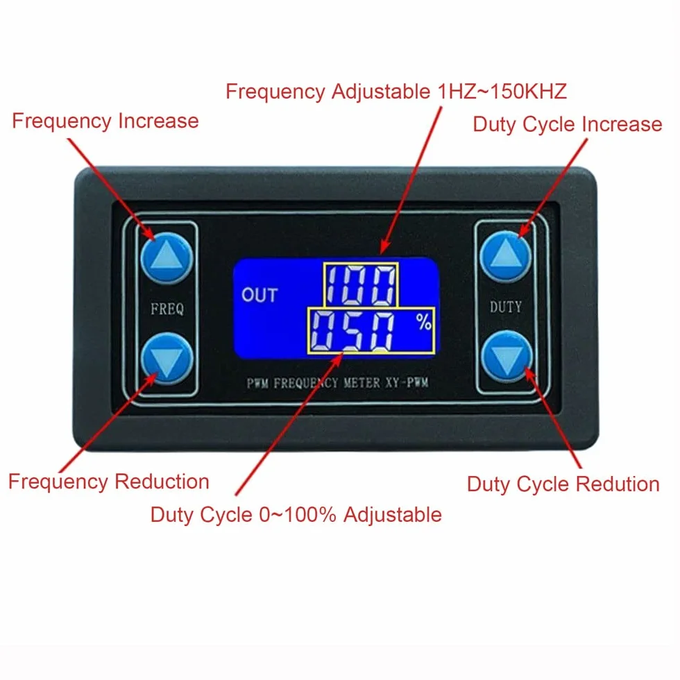 Adjustable Signal Generator 1-Channel PWM Pulse Frequency DC 3.3V-30V 5-30mA 1Hz-150KHz LCD Display Module