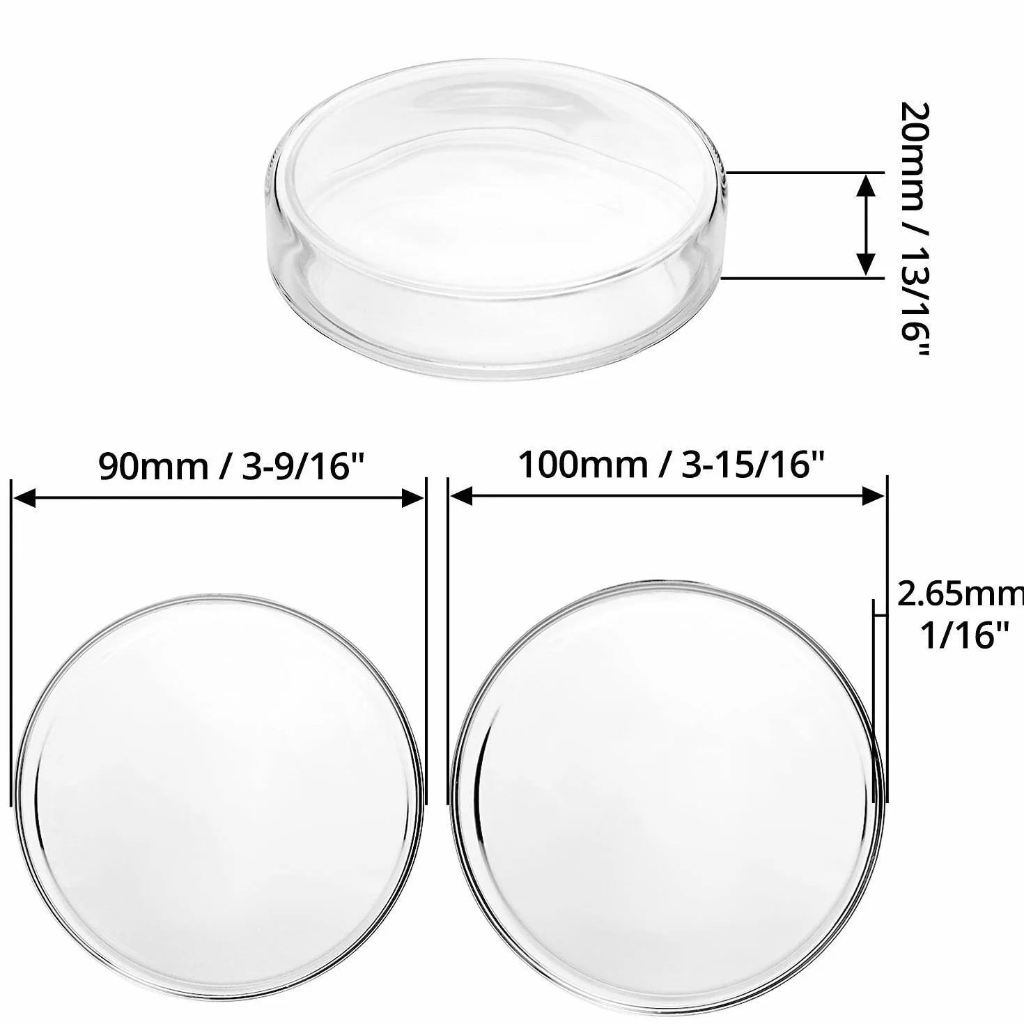 QWORK® Petri in Vetro con Coperchio, Sterile Capsula di Petri in Vetro Borosilicato per Coltura Batterica, 90mm x 20mm, 5 Pezzi