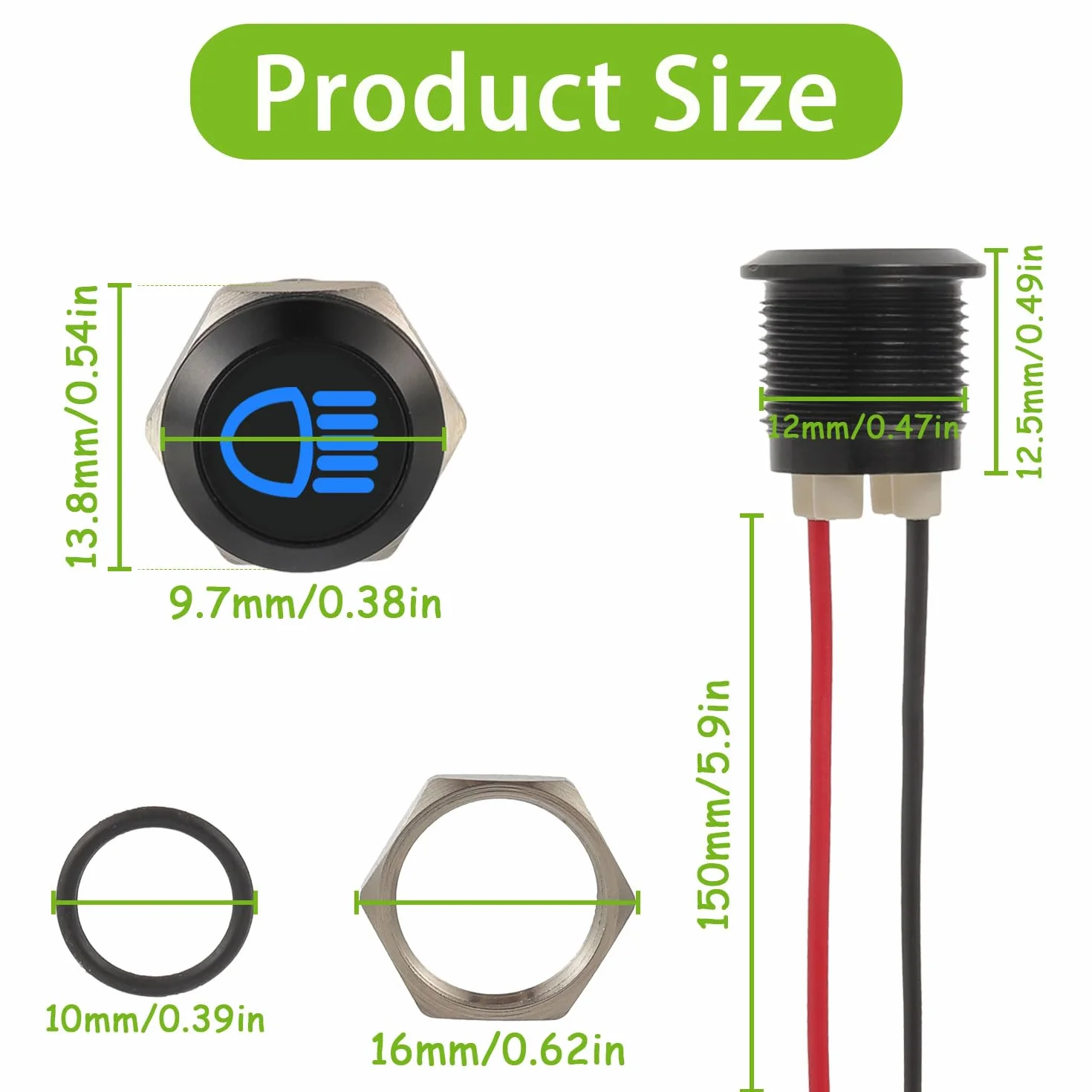 7 Pezzi 12mm Indicatore luminoso LED impermeabile, DC 12 V/24 V in metallo Indicatore LED per Moto Auto Camion Trattori Camper ATV