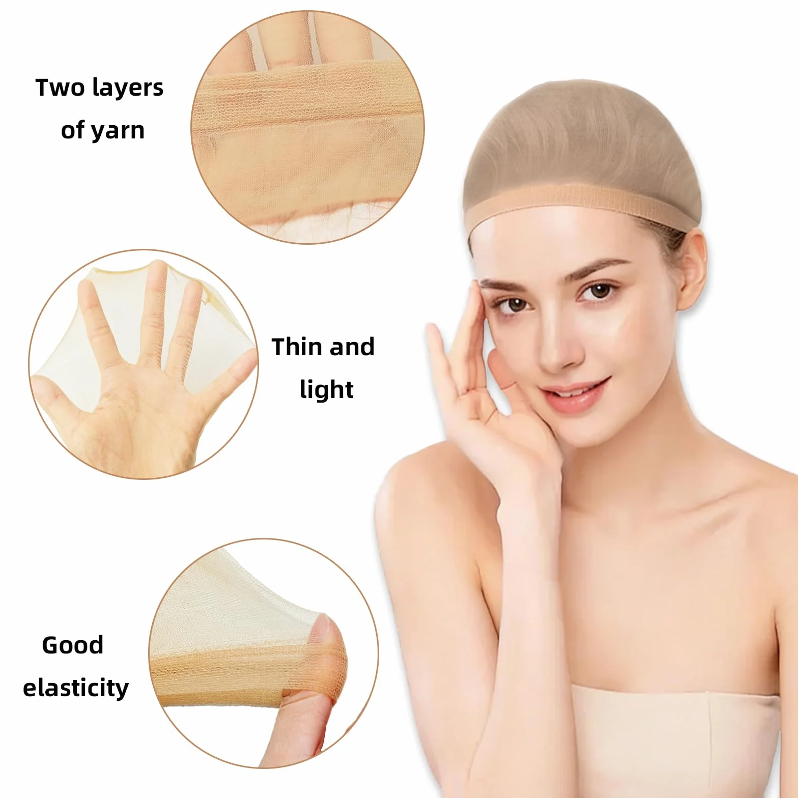 Nylon Wig Caps Invisibile Traspirante Elasticizzato Donna Retina per Capelli Ultra Sottile (Nude)