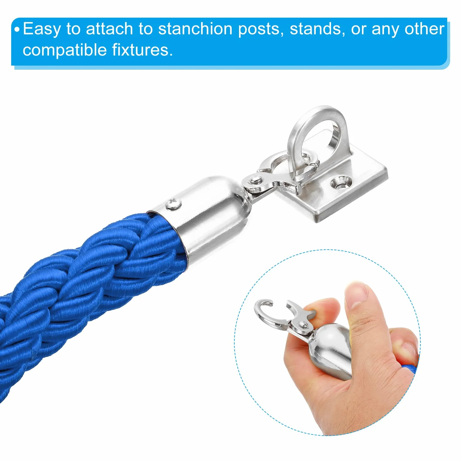 PATIKIL Stanchion Corda, 2Pz 1,2m/3,9 Piedi Barriera Corda Corda di Sicurezza barriera per Pali Stand Coda Divisore Folla Controllo Hotel, Blu Argento