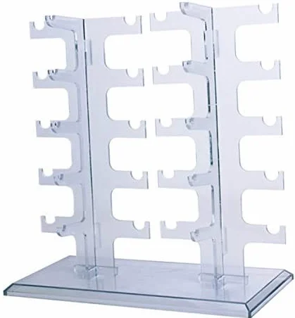 POFET Organizer per occhiali da sole in acrilico, a doppia fila, per 10 paia di occhiali da sole, espositore per occhiali (trasparente)