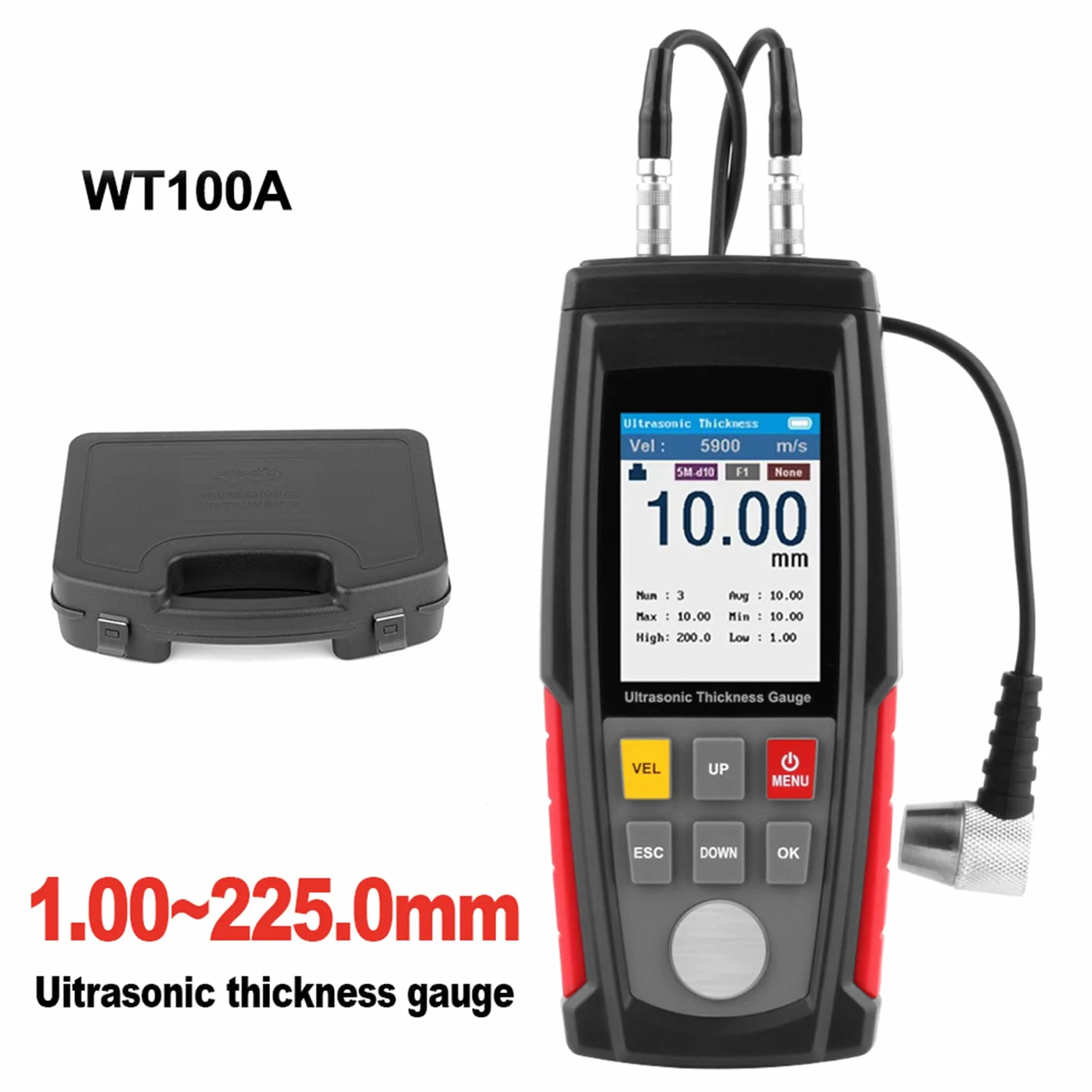 WT100A Spessimetro ad Ultrasuoni Digitale 1-225 mm 1000-9999 m/s Tester