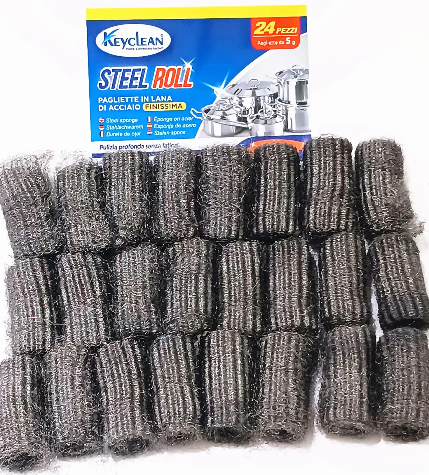 BIB Pagliette in Lana di Acciaio Finissima, 24 Pezzi Pagliette da 5 grammi. Pulizia Profonda Senza Fatica (monouso usa e getta)