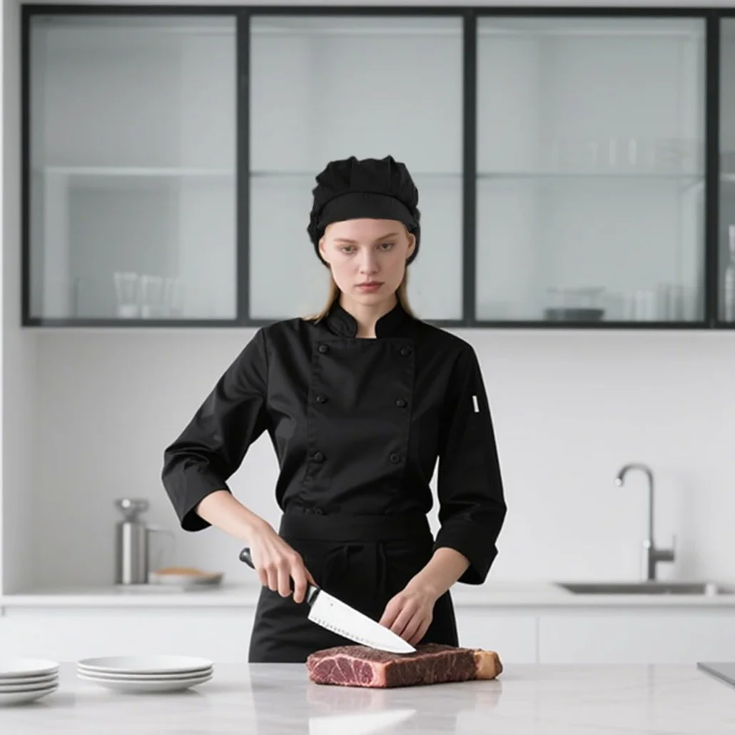 Voarge 2 pezzi cappello da cucina chef elastico traspirante Nero 55/62 cm
