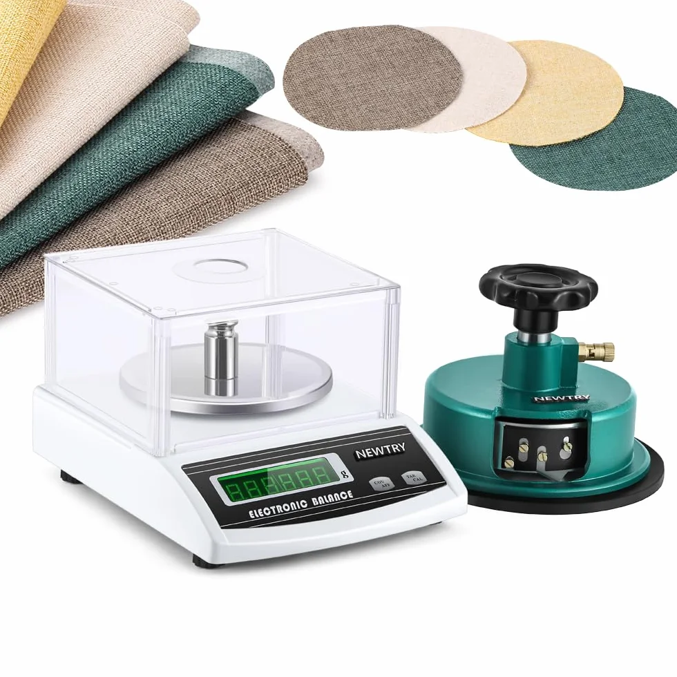 NEWTRY - Bilancia elettronica di precisione per tessuti, 100 g/0,001 g, in g/m², con tagliacampioni circolare da 2 mm, per tessuti, carta e tessuti non tessuti