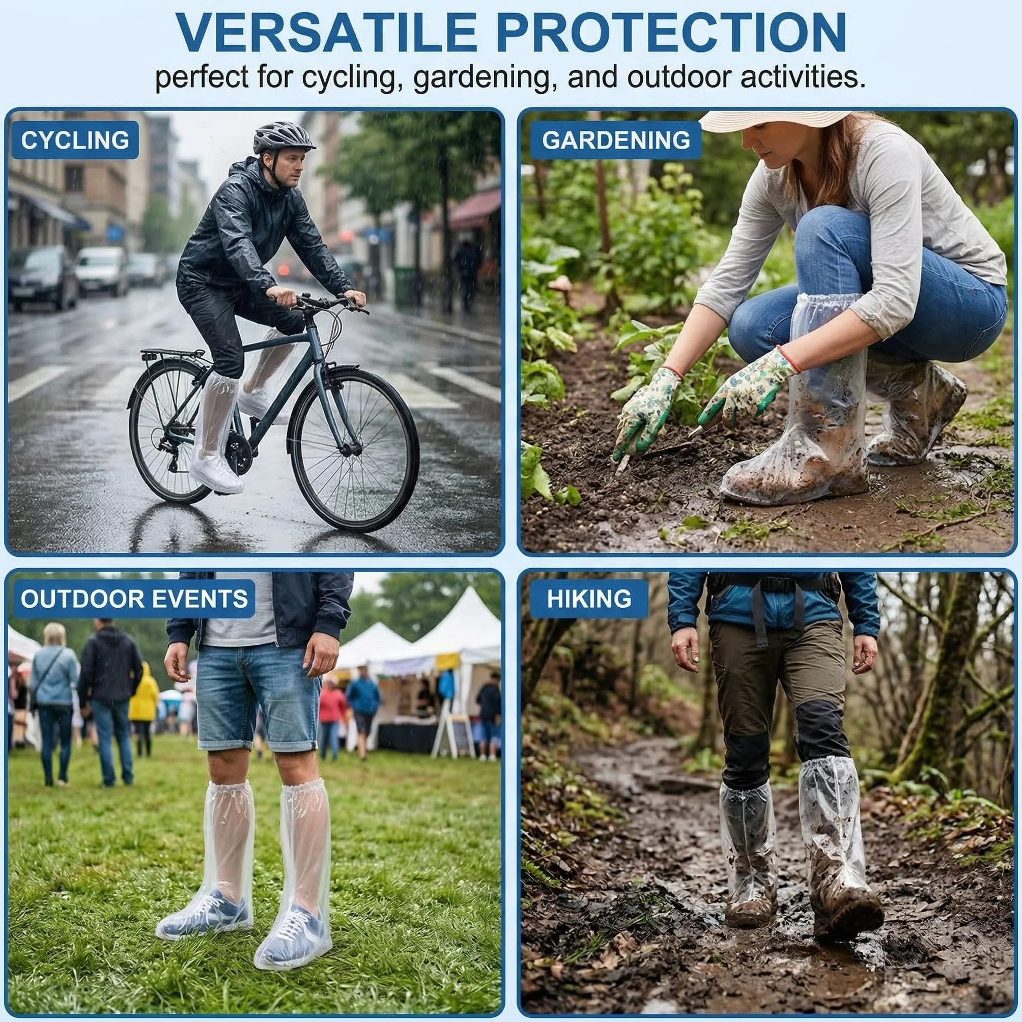 Copri Scarpe Impermeabili Antistrappo con Elastico Protettivo per Pioggia e Bicicletta, Calzari Usa e Getta Fino alla Taglia 46 (Trasparente)