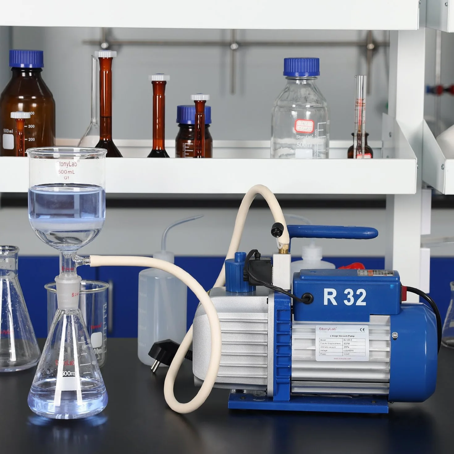 stonylab Pompa per Vuoto Rotativa a Palette, 3,5 CFM 25-30 Pa ¼ Pompa per Vuoto Compatta Monostadio HP con Elettrovalvola per Strumento Aria Refrigerante HVAC AC