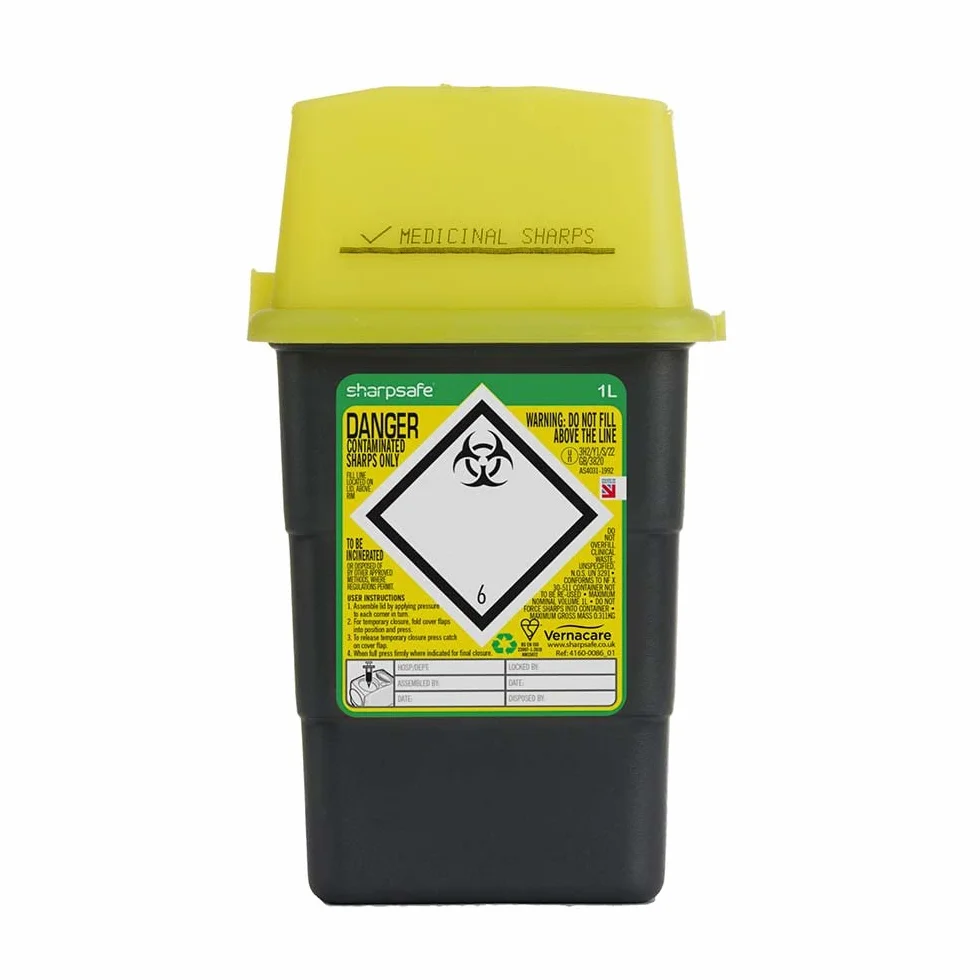 Sharpsafe 5a generazione 1 litro giallo/grigio Sharps Bin smaltimento rifiuti clinici