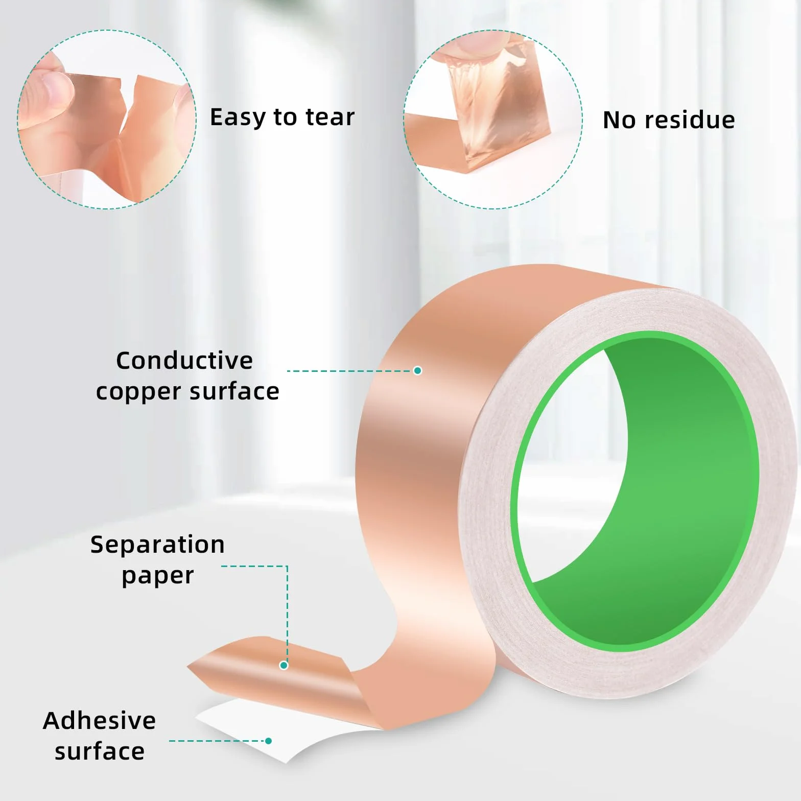 1 Rotolo di Nastro Adesivo in Rame 50mm x 20m Autoadesivo,Nastro di Rame Conduttivo, Protezione contro le lumache,Nastro di Rame per Schermatura,Protezione contro le lumache, Rame per chitarra
