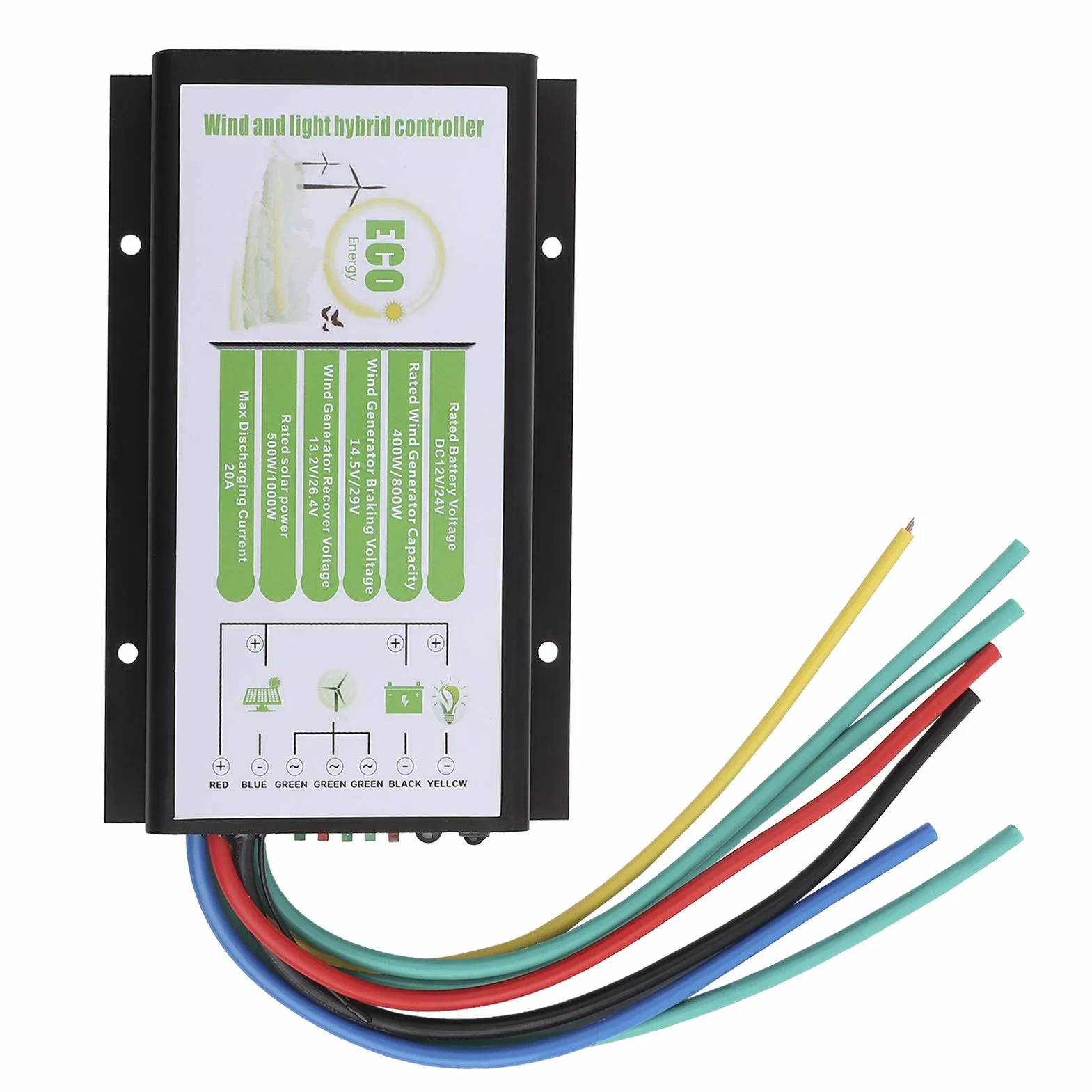 Generatore di Carica Ibrida Solare Eolica, 12/24 V 400/800 W + 500/1000 W Generatore di Carica Ibrida a Energia Solare Controller per Piccoli Controller di Energia