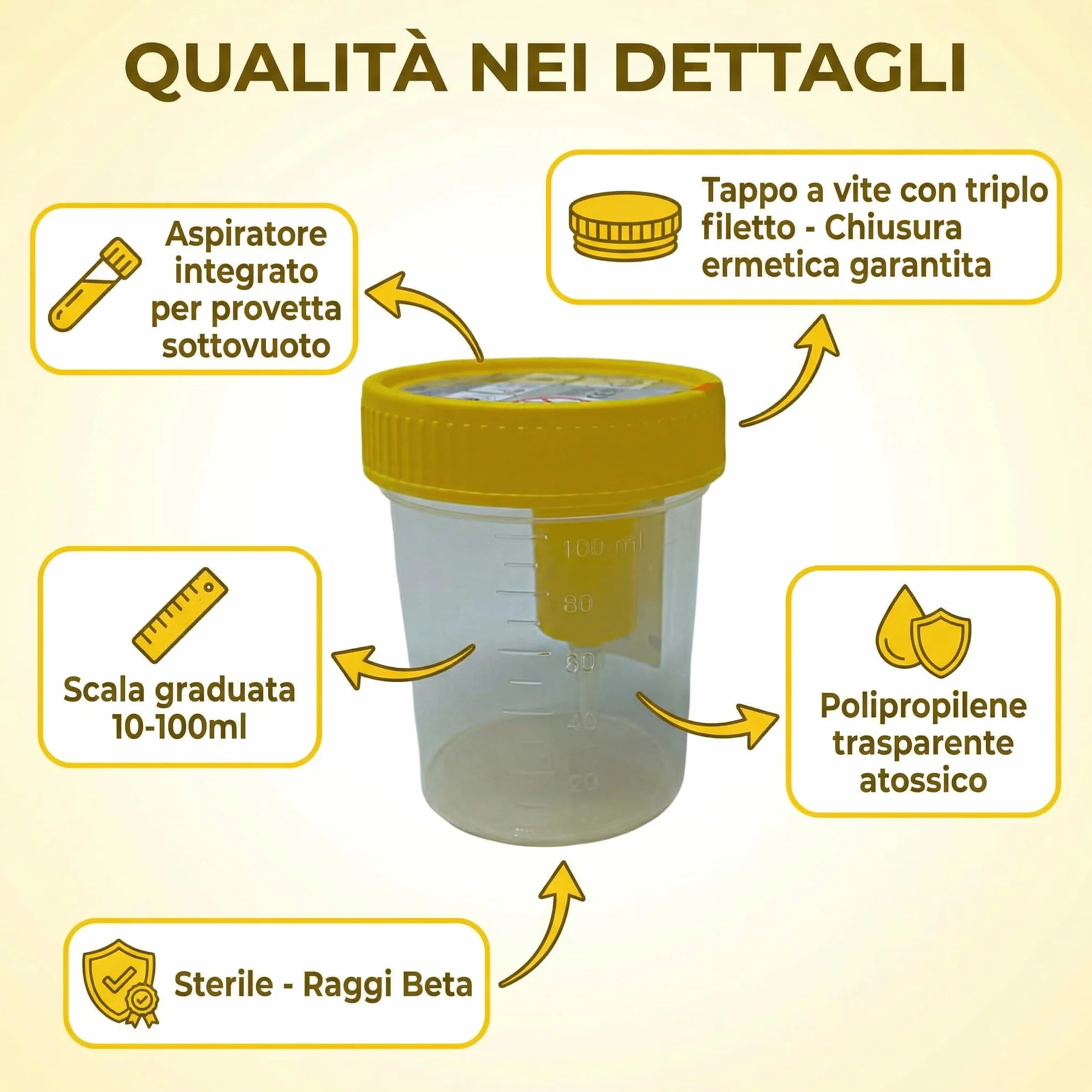 Contenitore Urine per Analisi e Urinocoltura Graduato Dispositivo Medico Farvisan (4 Contenitori Urina)