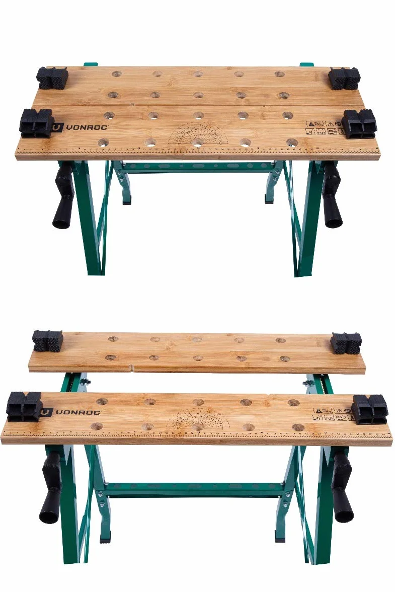 VONROC Banco da lavoro richiudibile in legno di bambù. Portata massima 150 kg, pieghevole. Dimensioni: Larghezza: 520 mm - Altezza: 775 mm - Lunghezza: 635 mm