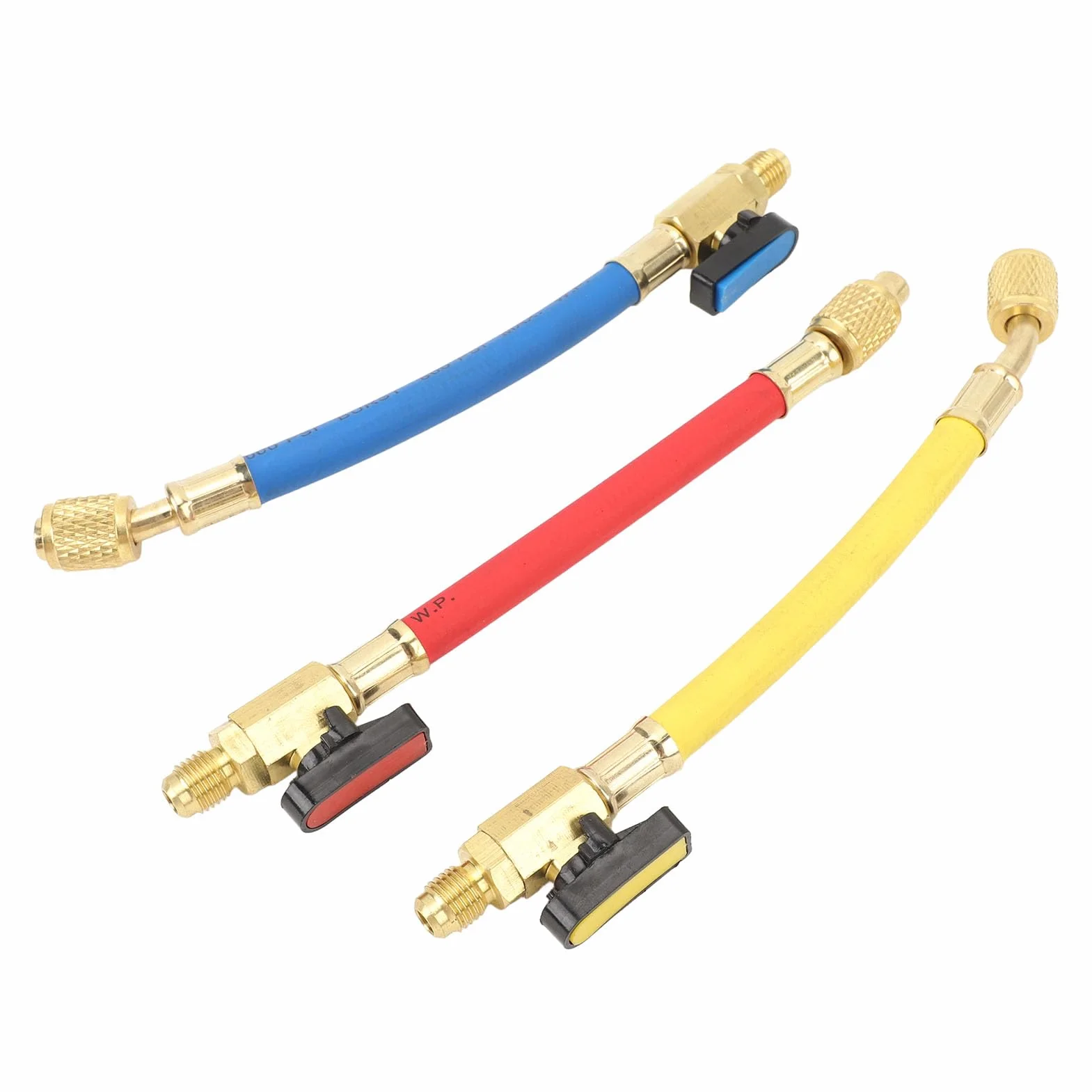 Tubi Corti AC con Valvola a Sfera per Refrigerante HVAC R134A R410A R22 R12 Set di Tubi di Ricarica con Codice Colore Materiale in Ottone Diametro Ingresso 1/2 Pollice Adatto per