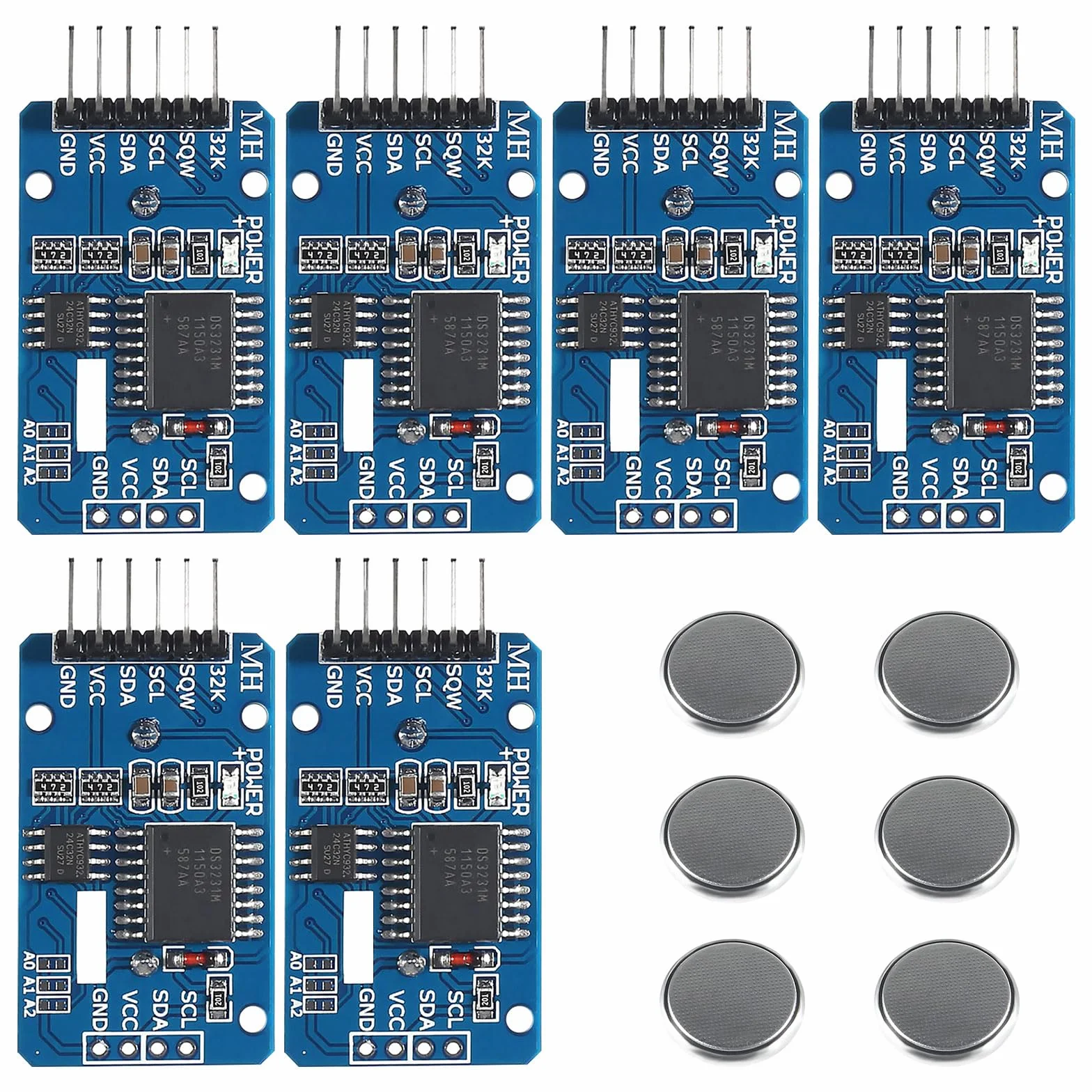 Real-Time Clock RTC modulo compatibile con orologio in tempo reale I2C, modulo orologio I2C RTC per Arduino e Raspberry Pi con batteria (6 pezzi)