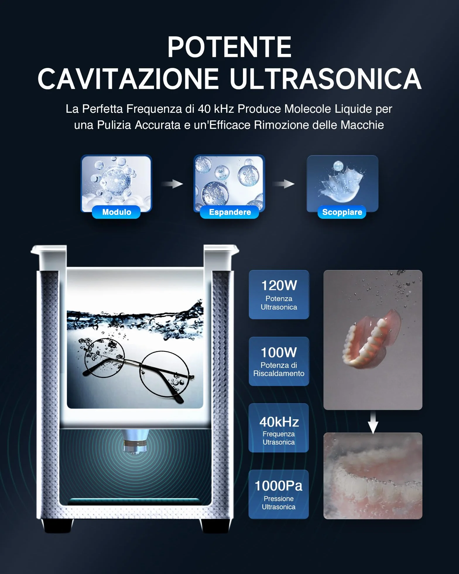 Pulitore Ultrasuoni 3L 120W Acciaio Inossidabile con Riscaldatore Timer Degas