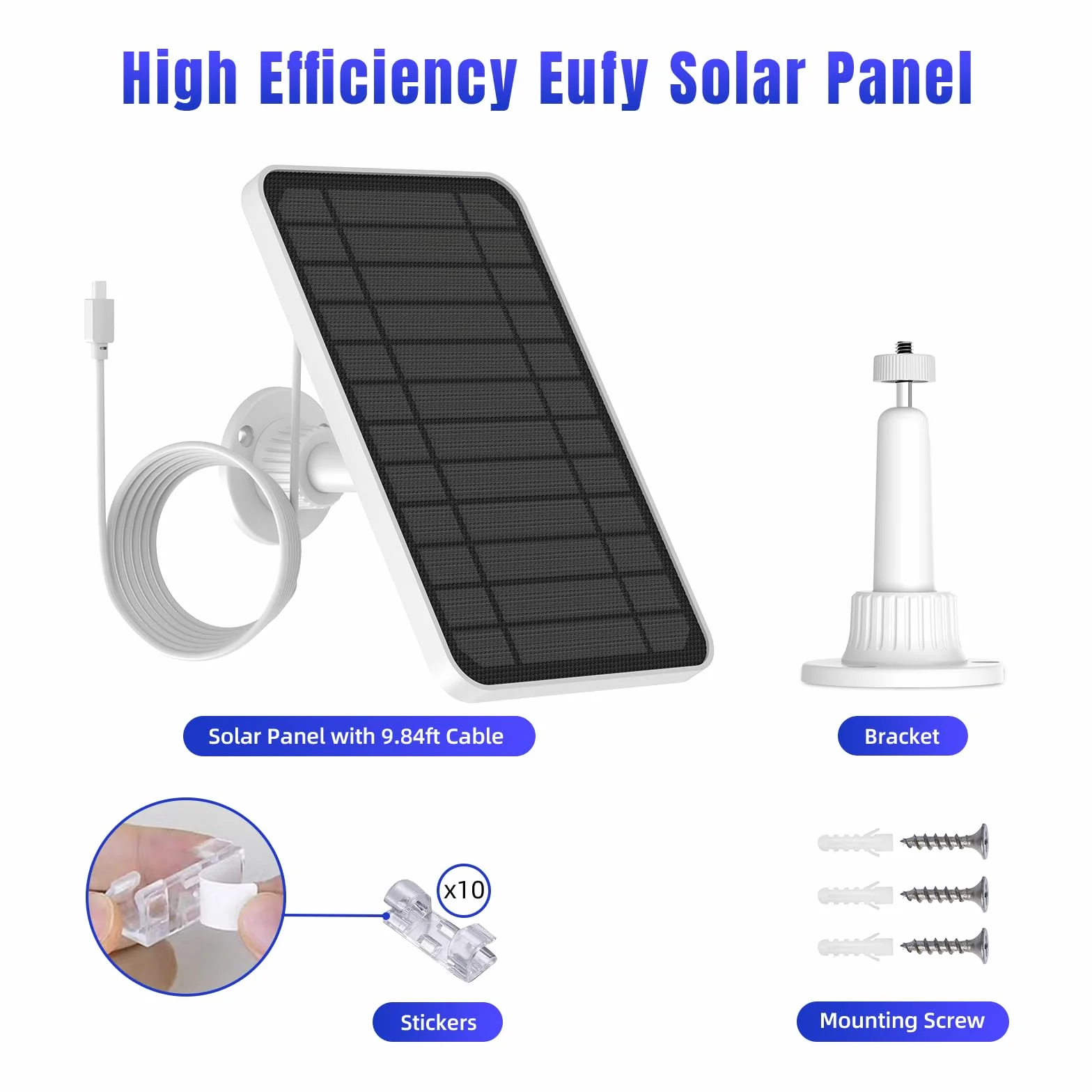 honecumi [1 pezzo] Modulo solare 5 V 5 W per Eufy cam 2C/Eufy 2C Pro/Eufy 2 Pro/Eufy 2/E20/Eufy E40/Eufy E caricatore pannello solare con accessori eufy per pannello solare,supporto regolabile a 360°