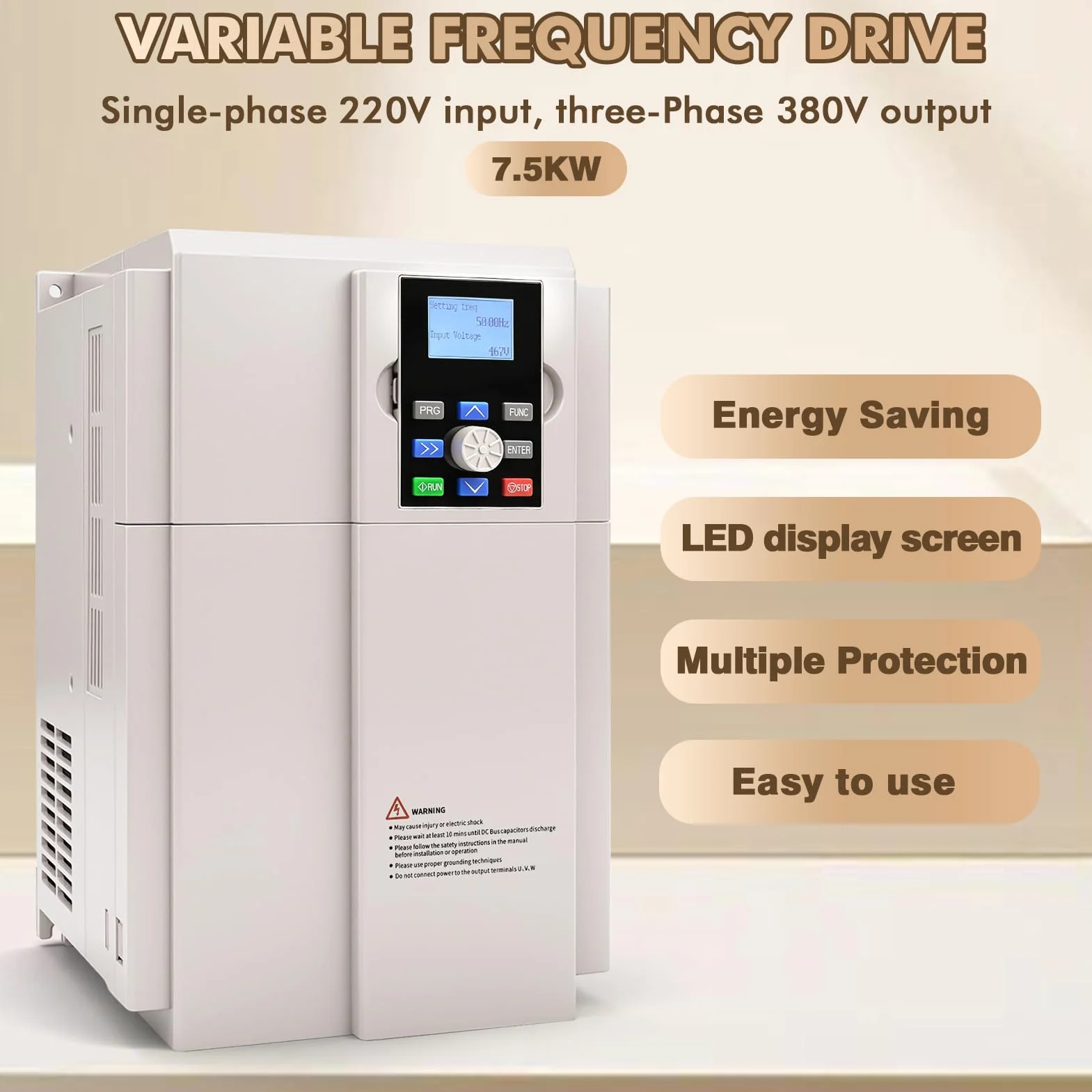 Inverter 220v a 380v Professionale, VFD 7.5KW 220V Ingresso monofase 380V Uscita trifase Convertitore di frequenza 50/60Hz, Azionamento a frequenza variabile per Controllo Velocità CNC Motore Mandrino