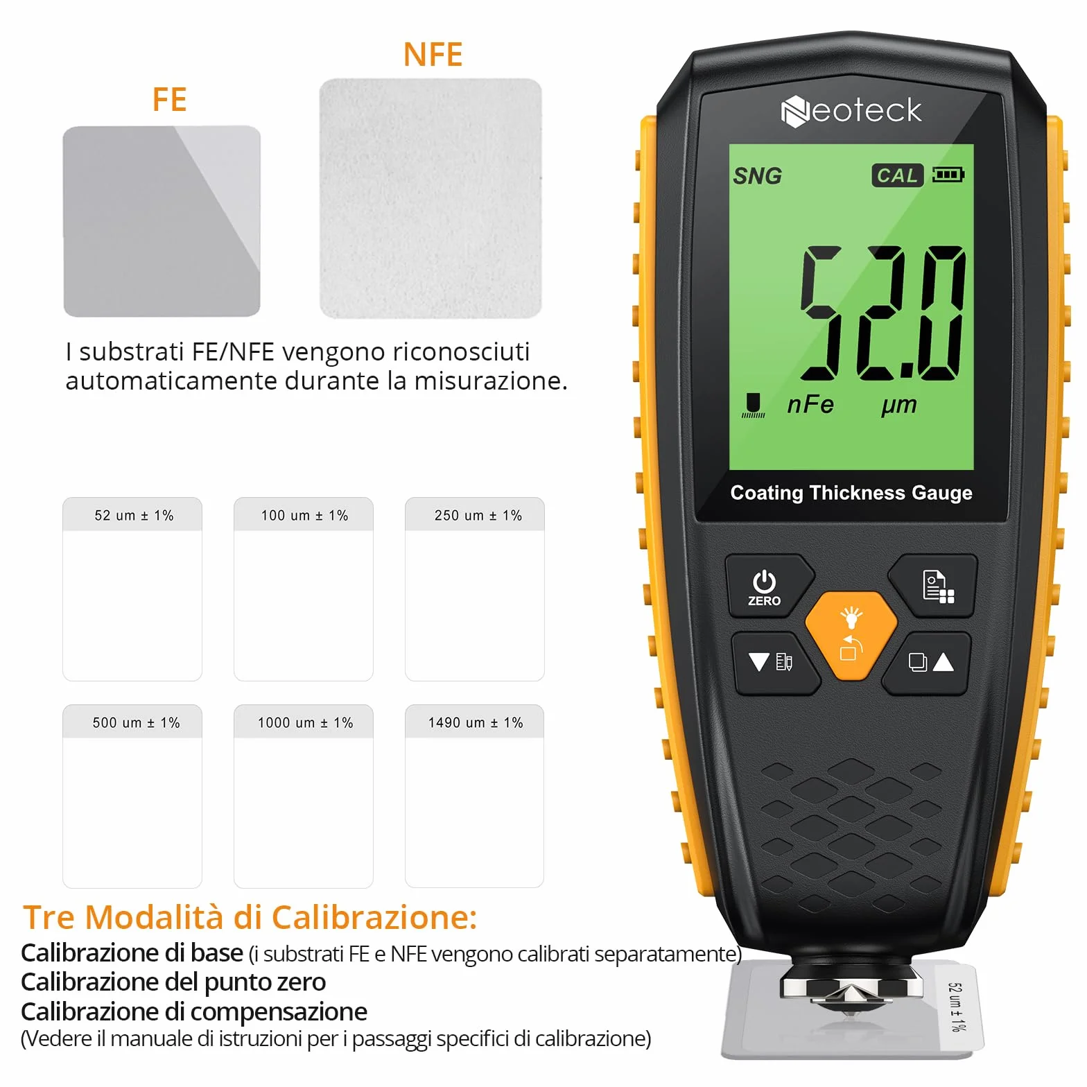 Neoteck Misuratore di Spessore Vernice 0-1300um Spessimetro LCD Retroilluminazione Auto Spegnimento Automatico