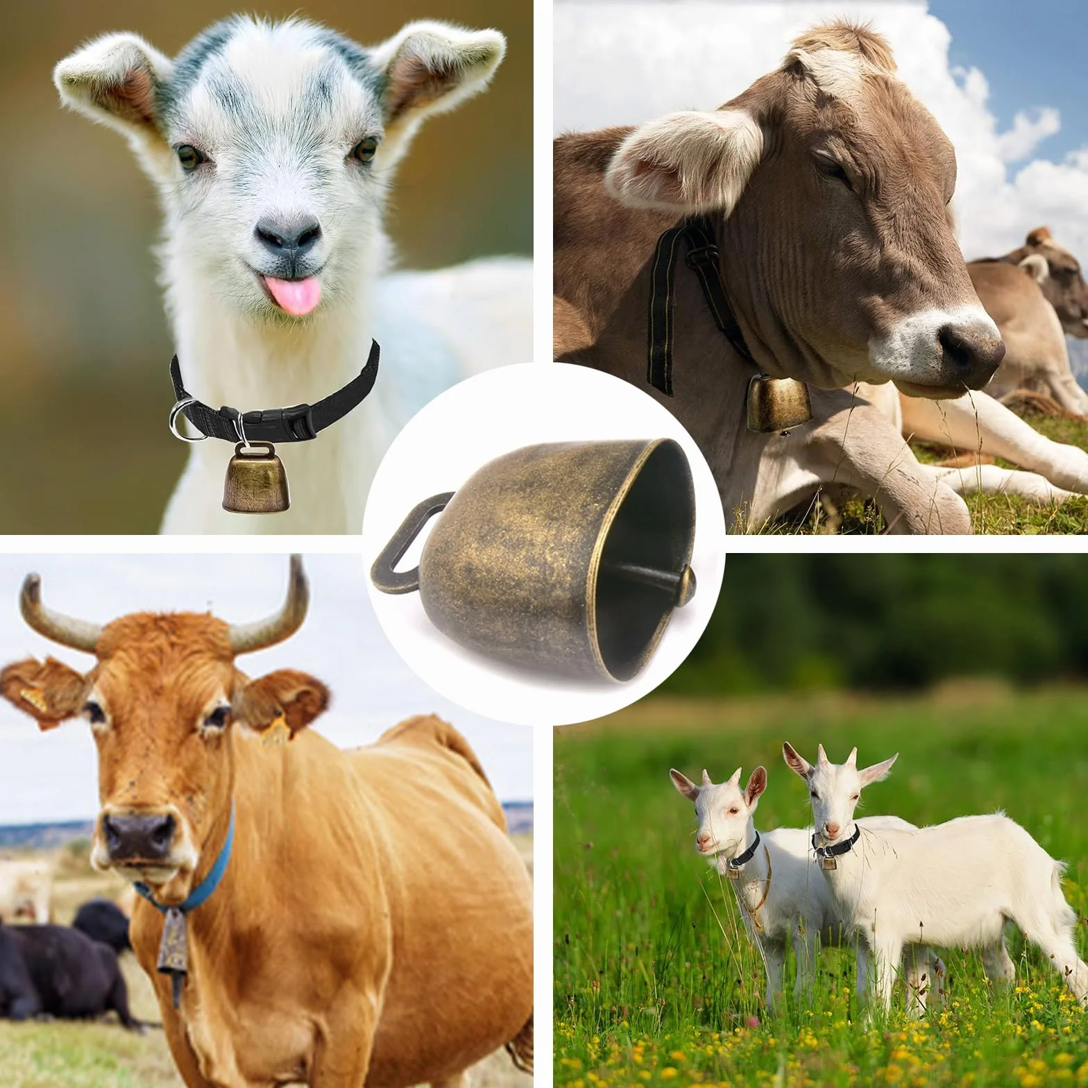 Collari a forma di capra con campanella vintage 4 pezzi chiusura anti-smarrimento per capre bovini cavalli pecore