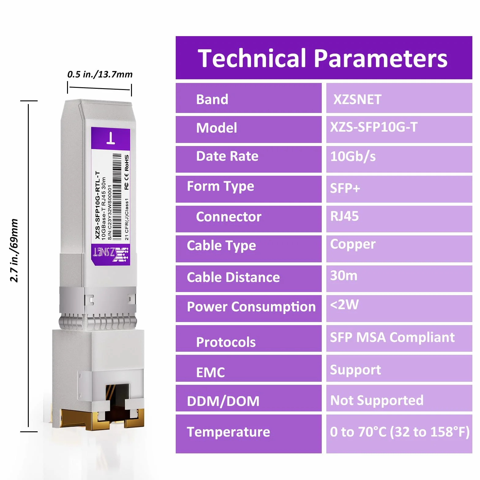 Ricetrasmettitore SFP+ a RJ45 10GBASE-T, Modulo Multi-Rate 1/2.5/5/10G Rame per Cisco, Ubiquiti, Mikrotik