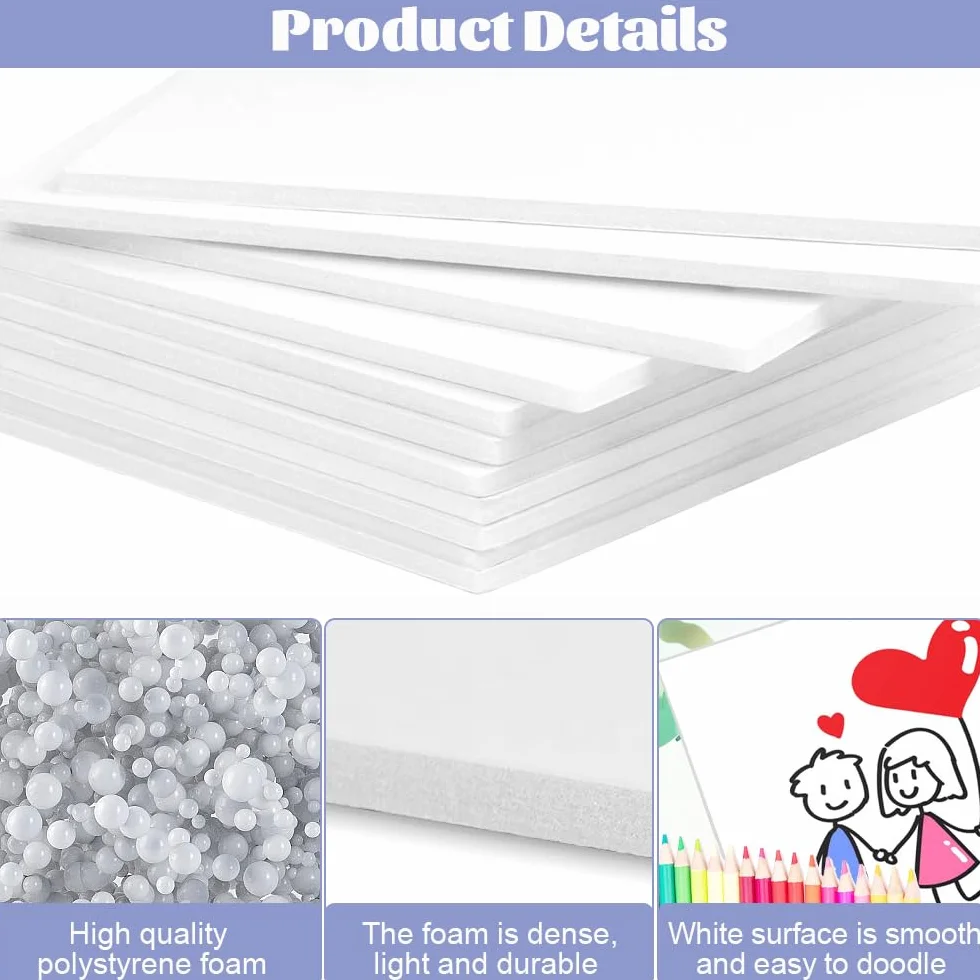 LPAMABA 25 Pz Pannelli in Schiuma Rigida da A4,Tavola in Schiuma A4 da 5mm,Rettangolo in Schiuma Bianco,Schiuma Leggera per Presentazioni per Progetti Artistici, Matrimoni, Progetti Scolastici