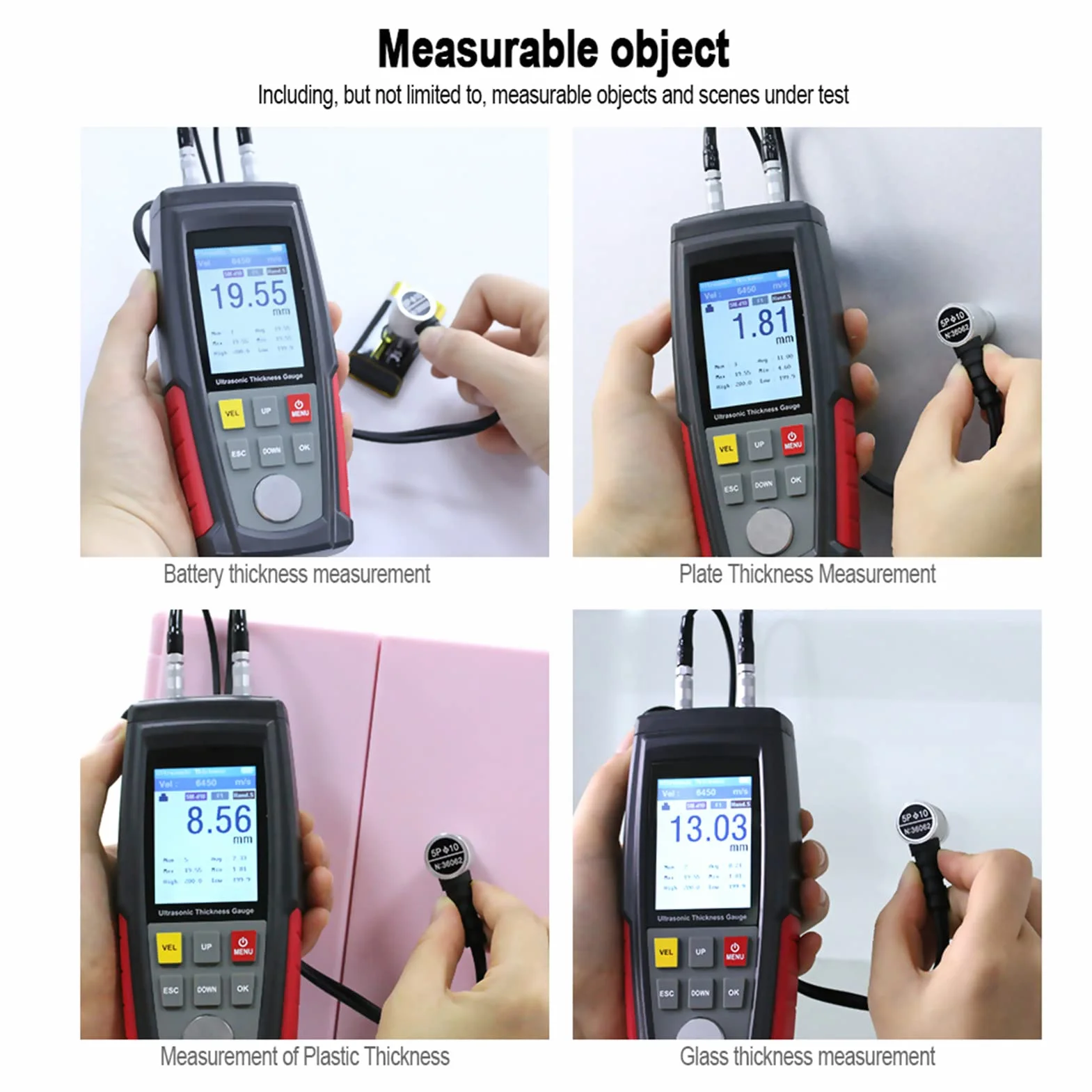 WT100A Spessimetro ad Ultrasuoni Digitale 1-225 mm 1000-9999 m/s Tester