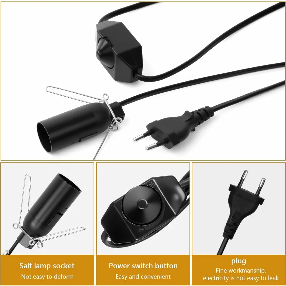URAQT Cavo con lampadina per Lampada di sale, 2 Pezzi 1,5 m Cavo per Lampada di Sale Nero, con Lampadas Presa UE e Interruttore,per E14-15w Portalampada cavo per Soffitto,Sospensione e Altre Lampade