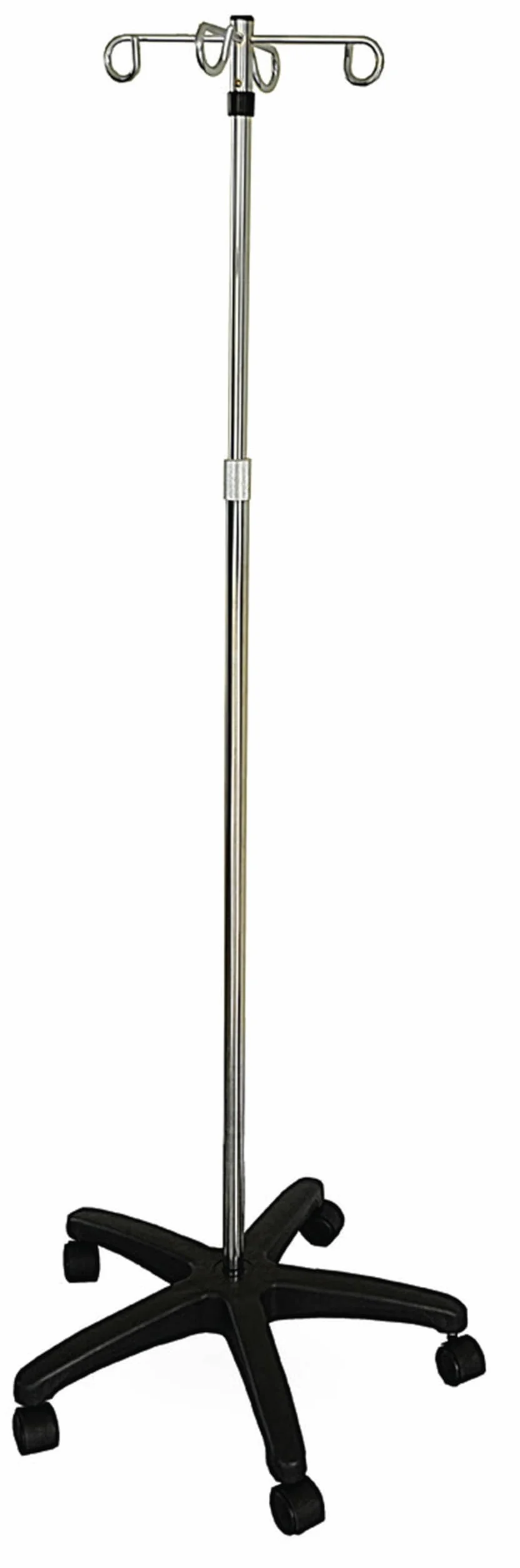 Praxis Medical Network Asta Porta FLEBO in Acciaio Cromato - 4 Ganci Acciaio Inox - Base a 5 Razze su Ruote - Conforme CE