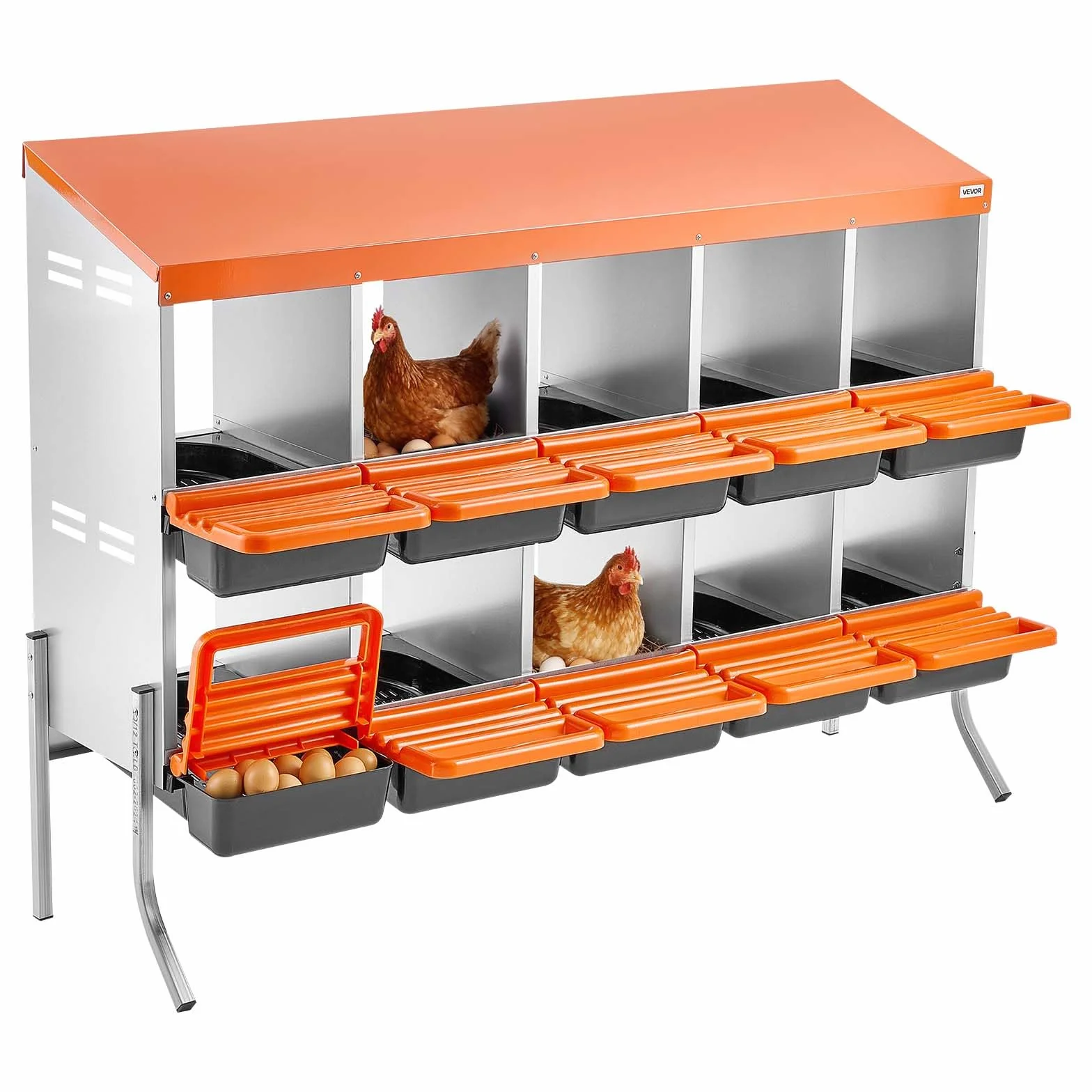 VEVOR Nido con Cassette di Incubazione per uova 10 Scomparti con Gambe di Supporto, Facile Raccolta, Acciaio Zincato e Plastica ad Alta Resistenza, Nido per Deposizione di Uova di Gallina