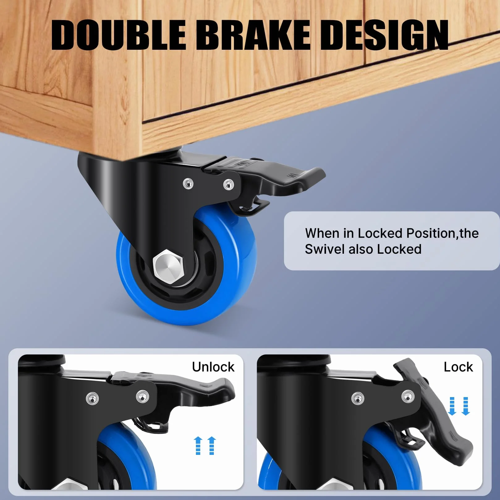 75mm Ruote per Mobili con stelo filettato M10 x 1,5x 30mm, Ruote per Carrello Carichi Pesanti Capacità 500KG, 360 Gradi Rotelle Girevoli con freno Mobili, Barbecue, Carrelli, Trasporto