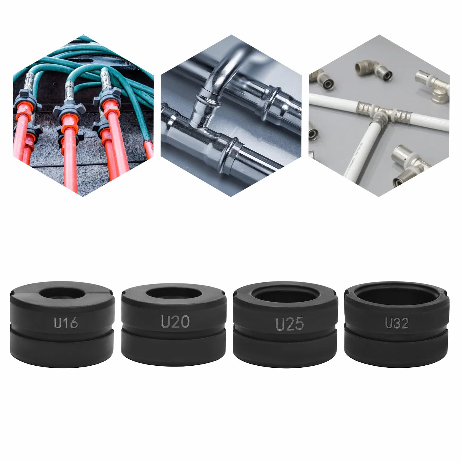 Pinza di pressatura 16~32 con profilo a U, adatta per tubi da 16 mm, 20 mm, 25 mm e 32 mm. Gli accessori della pinza di pressatura sono adatti per la pressatura di tubi PEX e PB