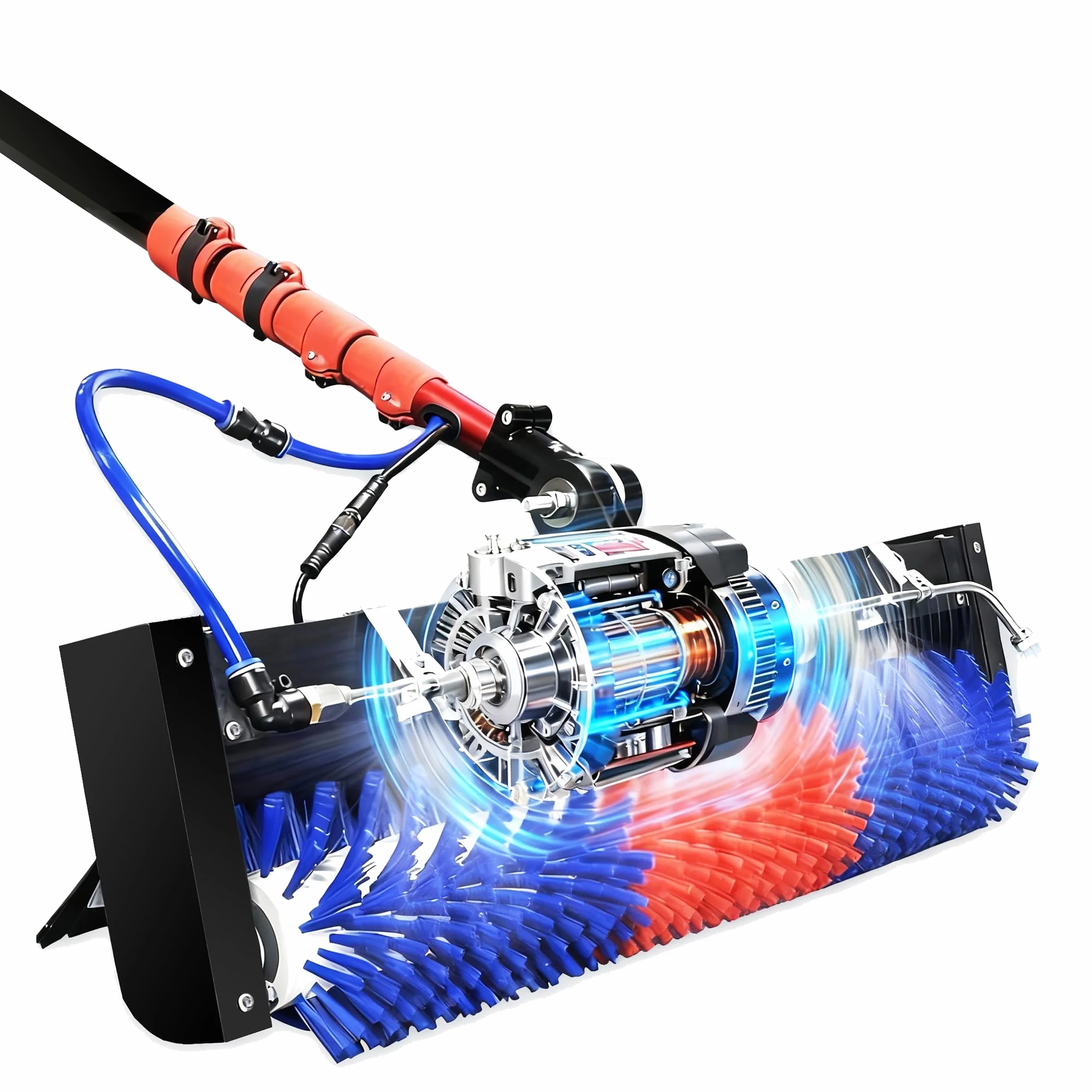 Kit a Palo Alimentato ad Acqua da 24 Piedi, Spazzola Rotante per la Pulizia di Pannelli Fotovoltaici, Asta Telescopica in Fibra di Carbonio, Alimentazione CA/CC/Doppia