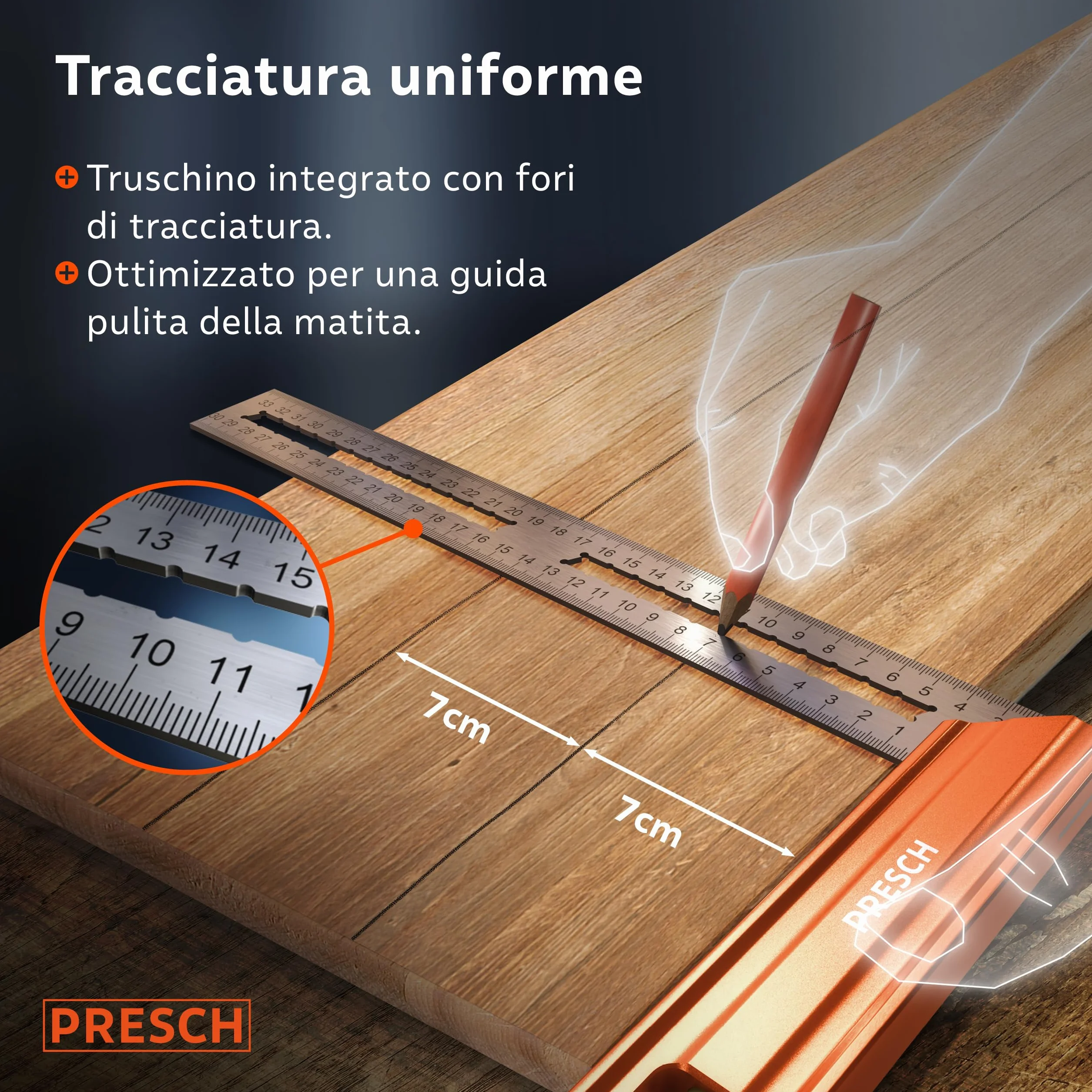 Presch Squadra da 300 mm 90° 45° con bolla di livello e indicatore di marcatura antiruggine
